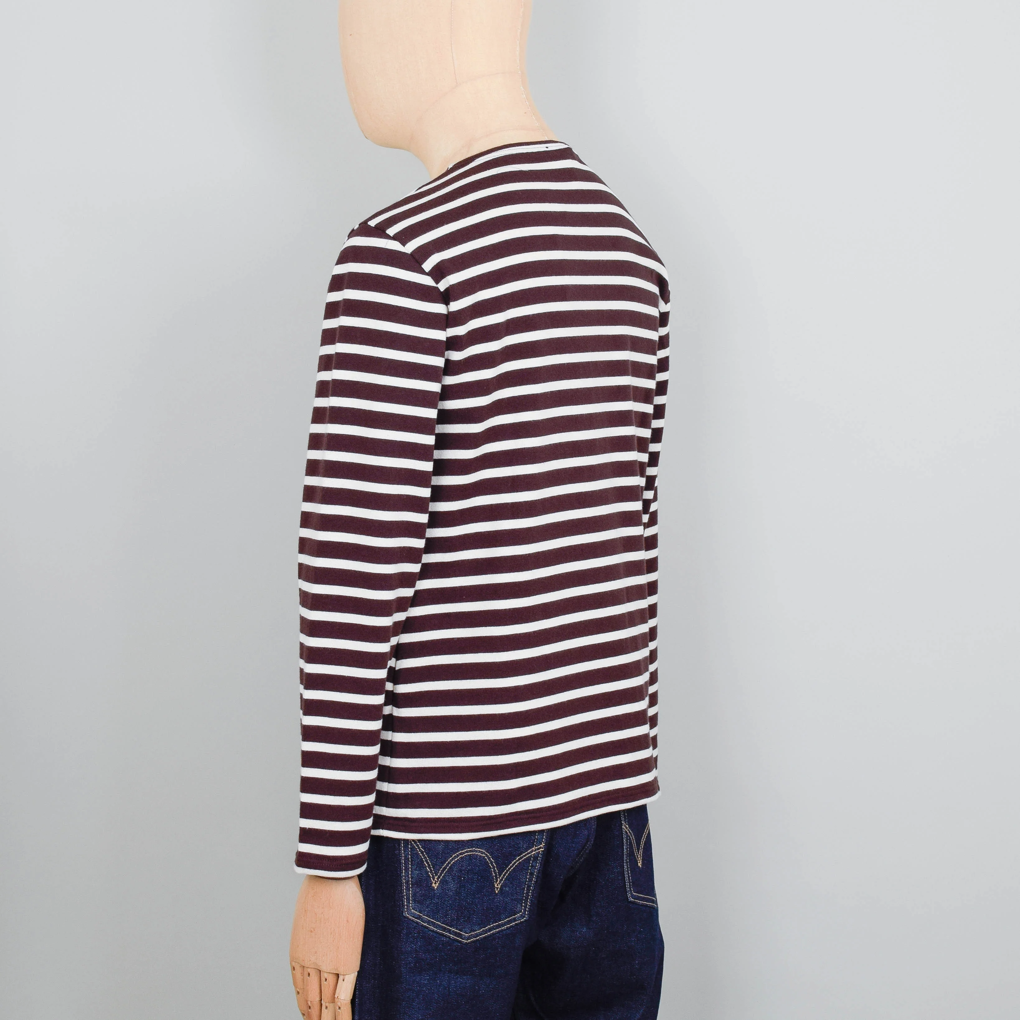 Armor Lux Breton T.Shirt LS Heritage - Acajou Fonce / Nature - Image 3