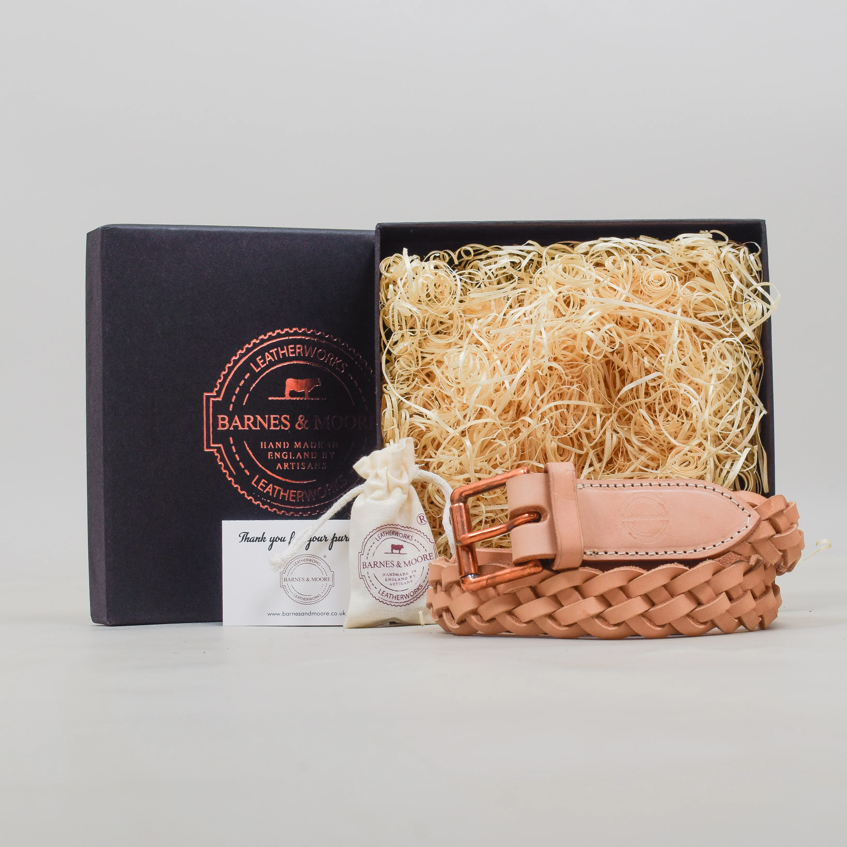 Barnes & Moore Hand Braided Belt - Natural Harness Leather/Nickel - Image 3