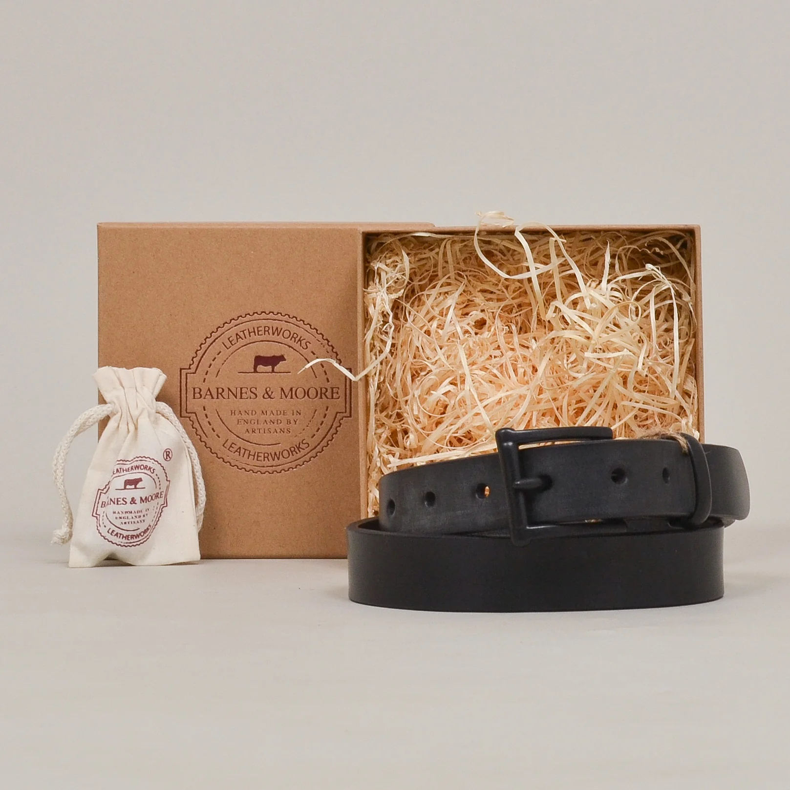 Barnes & Moore Slim English Leather Belt Black/Black - Image 2