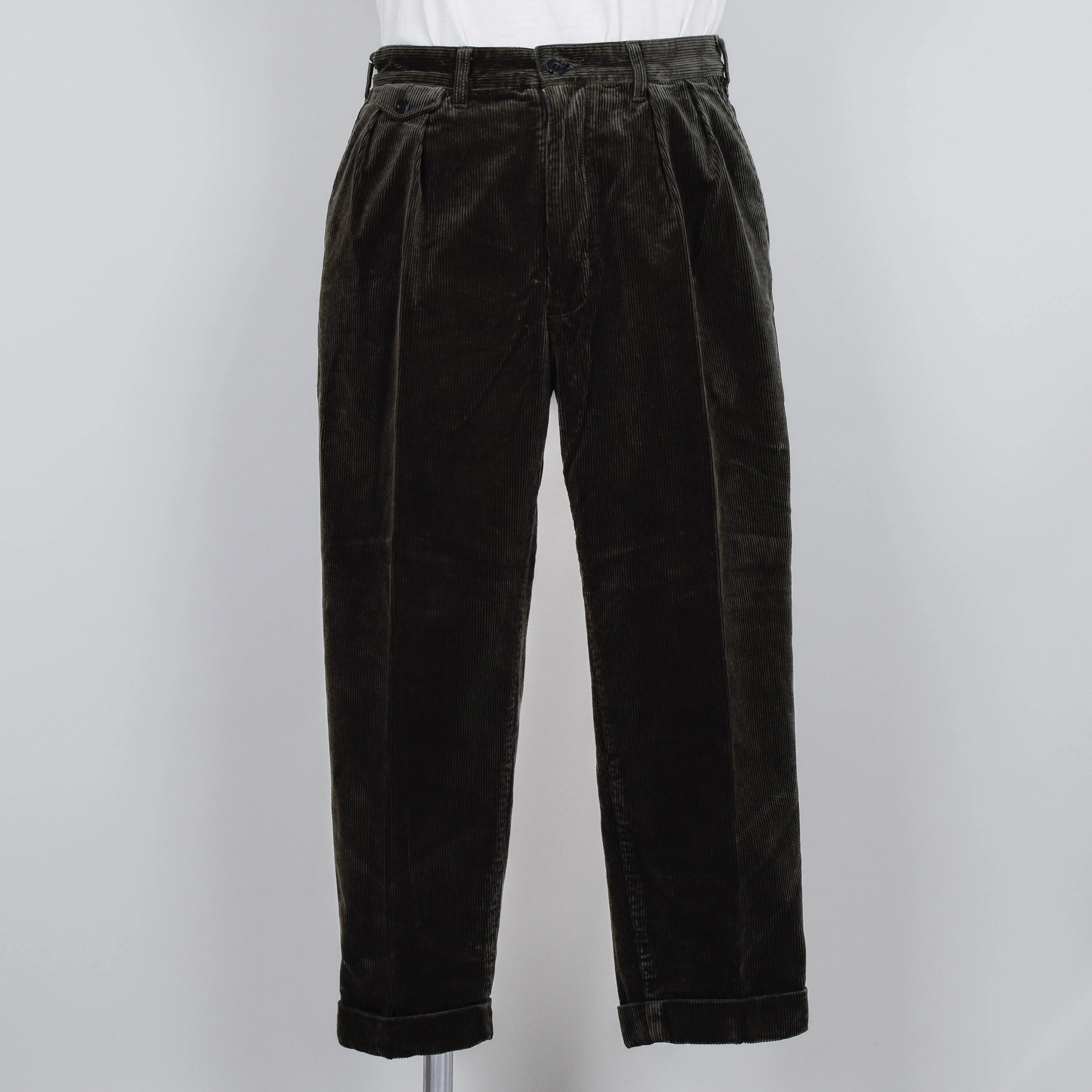 Beams Plus 2 Pleats Corduroy - Dark Green
