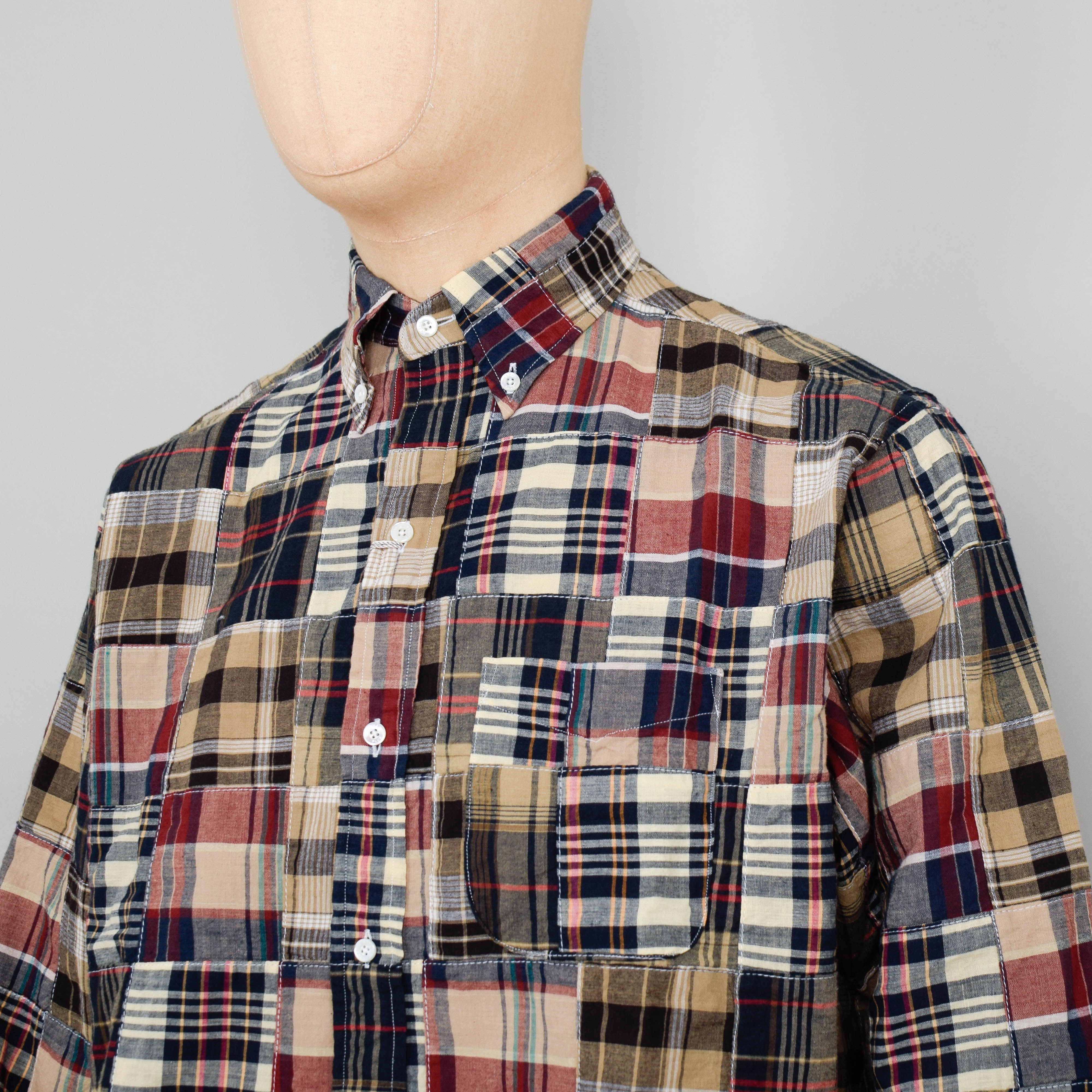 Beams Plus B.D. Classic Fit Patchwork Madras Shirt - Brown - Image 2