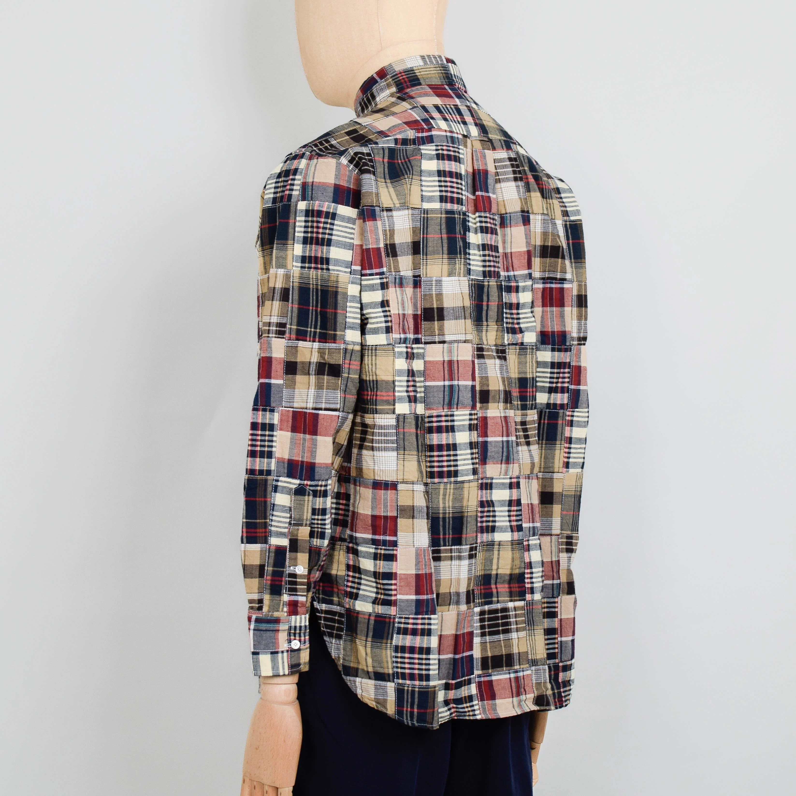 Beams Plus B.D. Classic Fit Patchwork Madras Shirt - Brown - Image 3