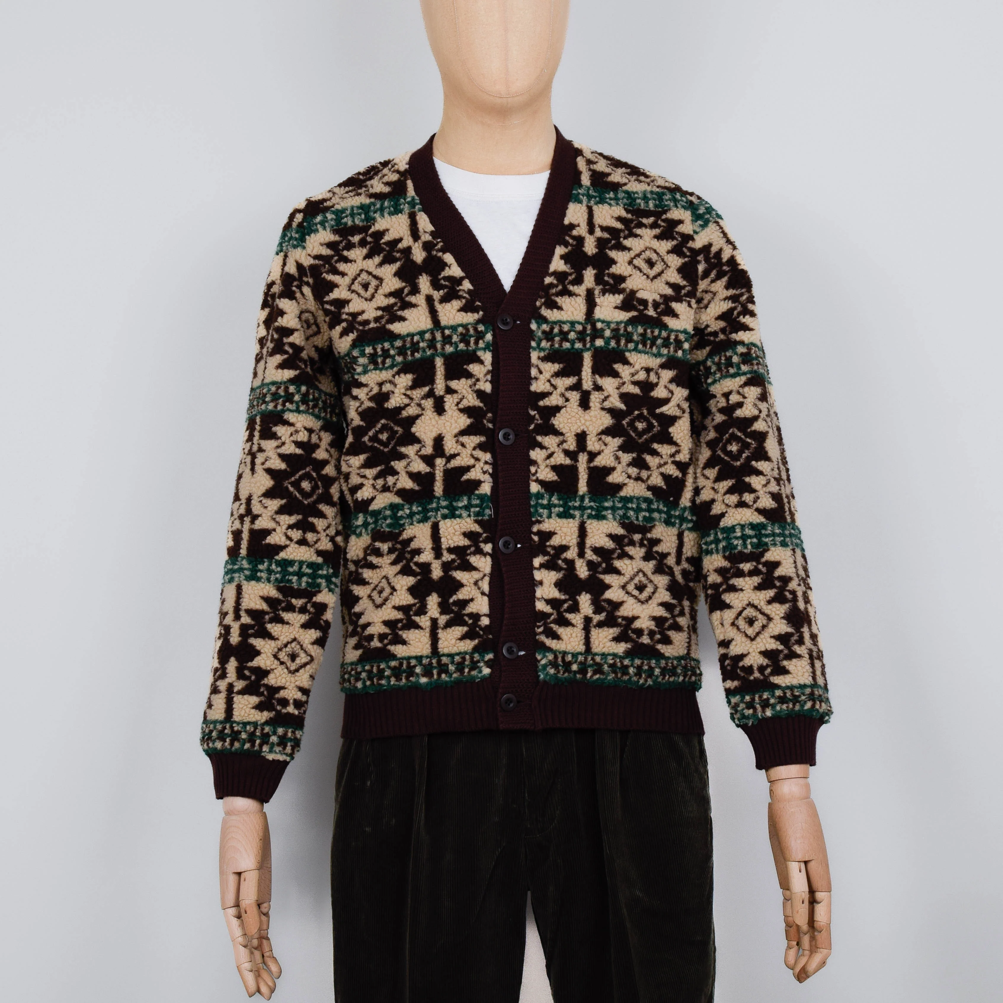 Beams Plus Cardigan Boa Jacquard - Brown