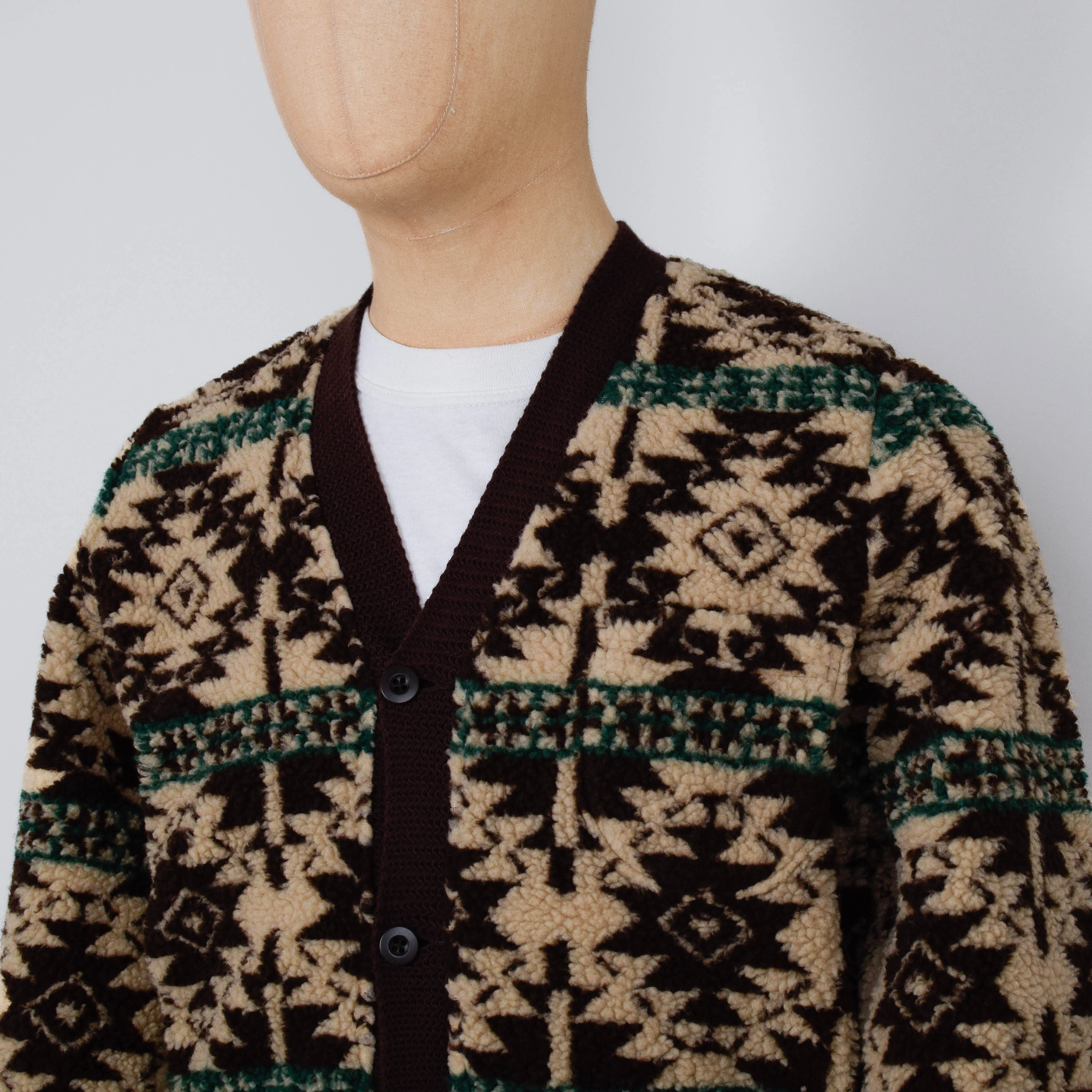 Beams Plus Cardigan Boa Jacquard - Brown - Image 2