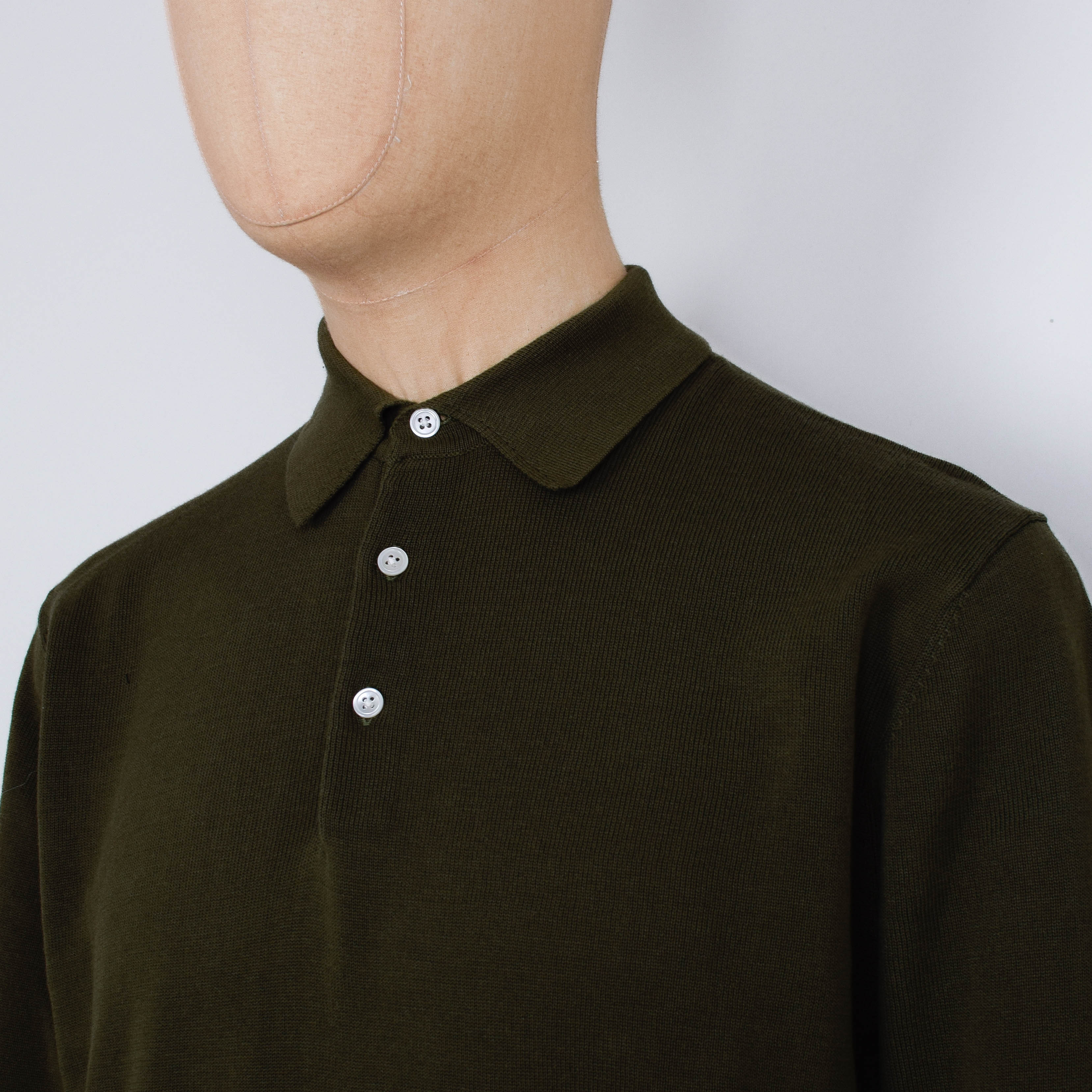 Beams Plus Knit Polo 12G - Olive - Image 2
