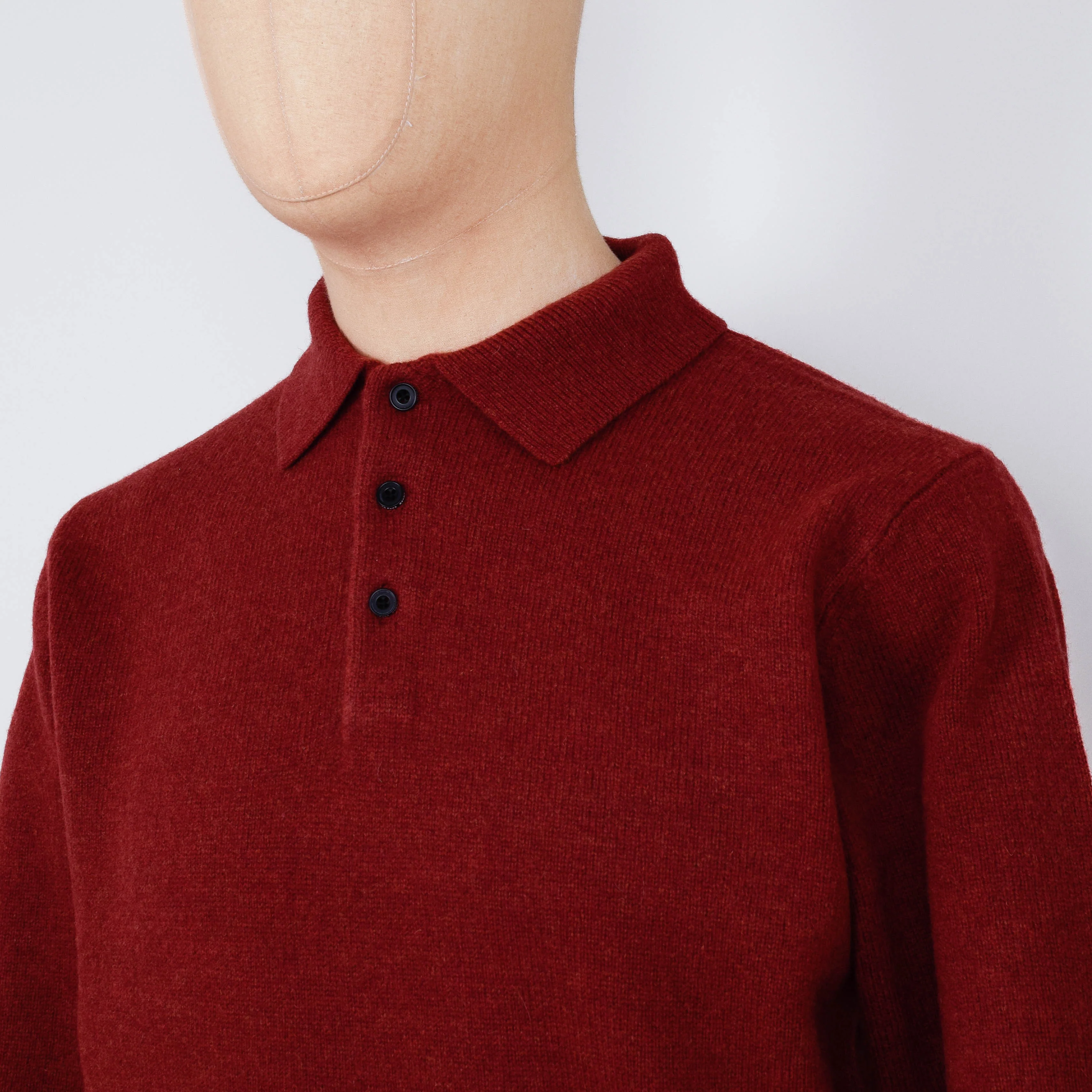 Beams Plus Knit Polo 9G - Burgundy - Image 2