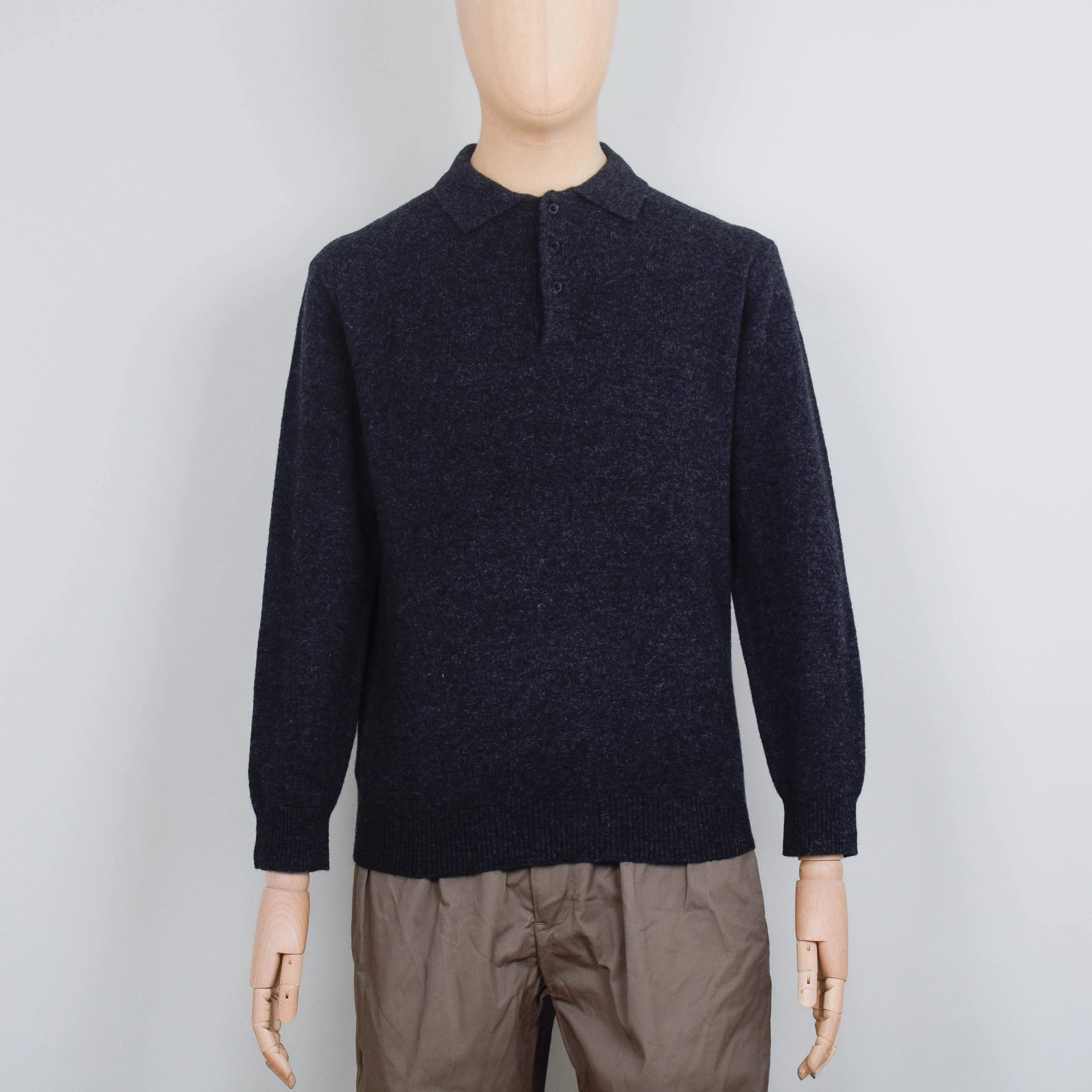 Beams Plus Knit Polo 9G - Charcoal