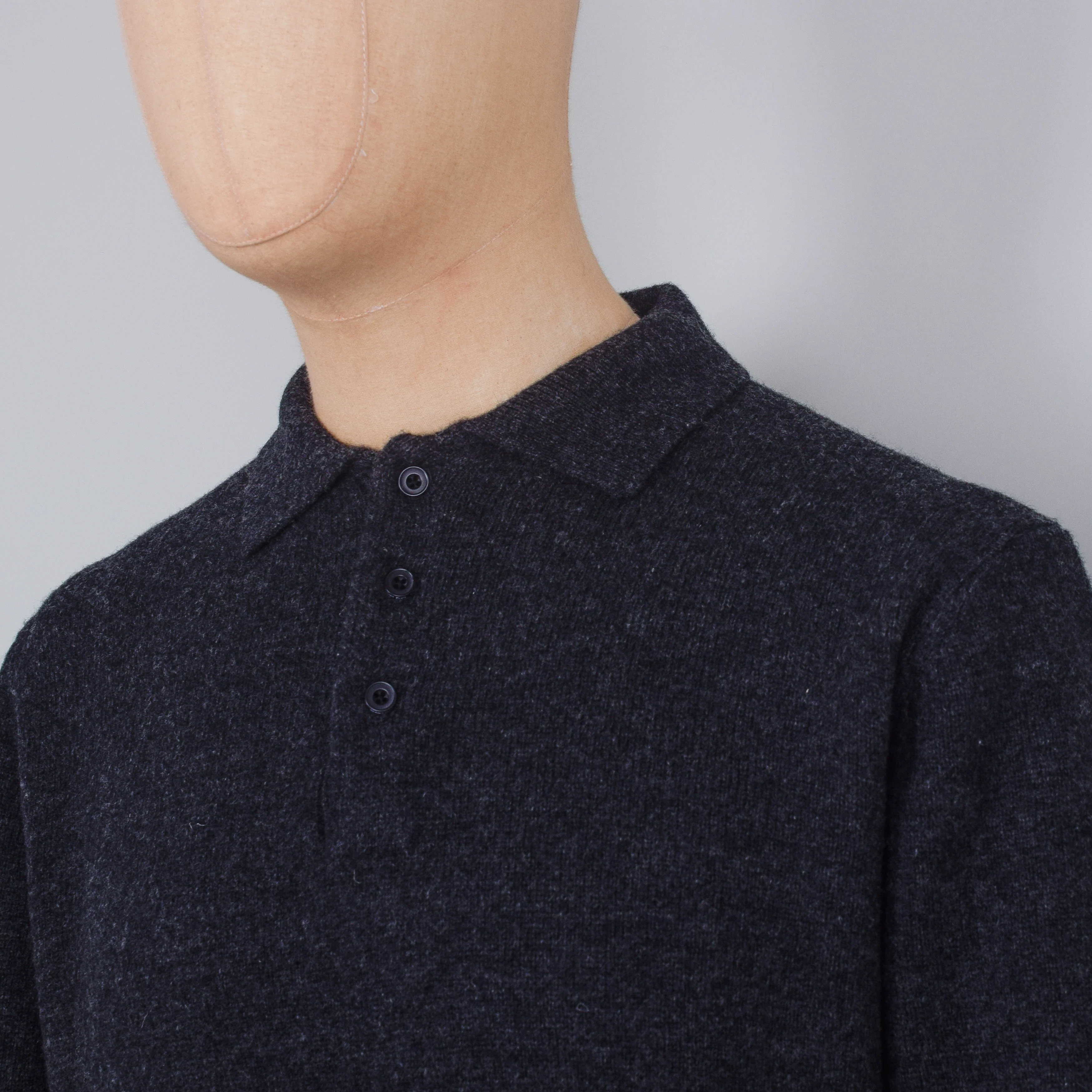 Beams Plus Knit Polo 9G - Charcoal - Image 2