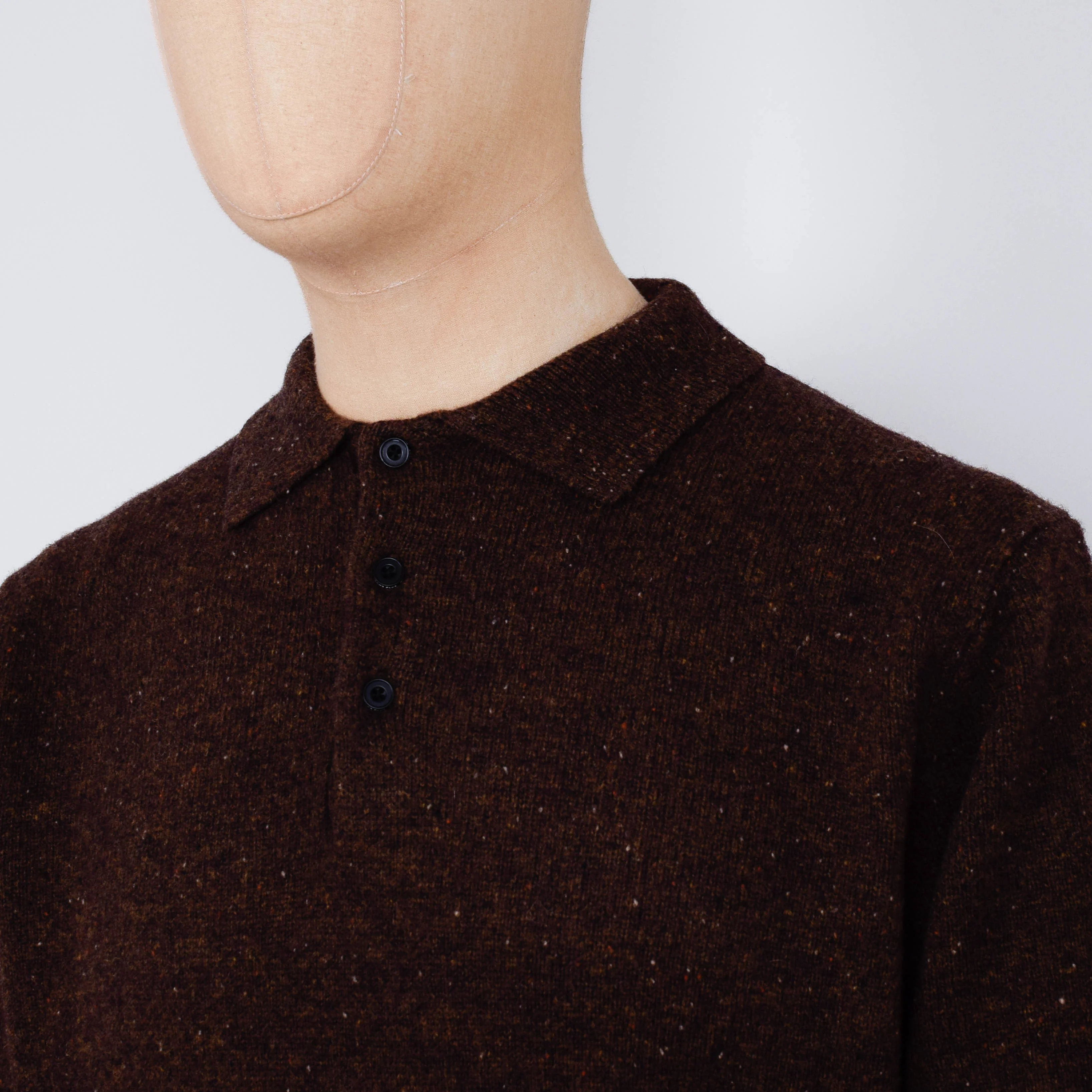 Beams Plus Knit Polo Nep 9G - Brown - Image 2