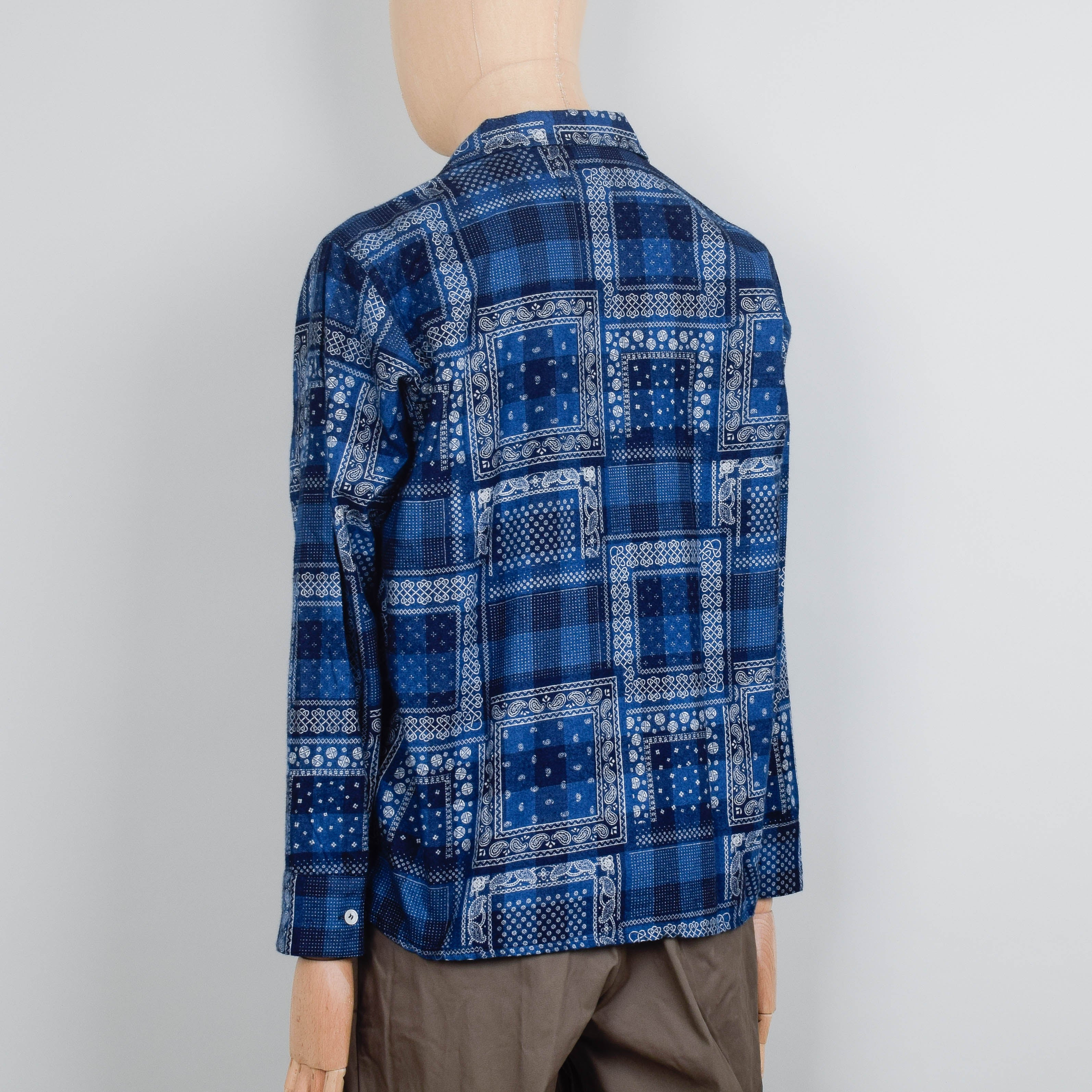 Beams Plus MIL Open Collar - Indigo Plaid Discharge Print - Image 3
