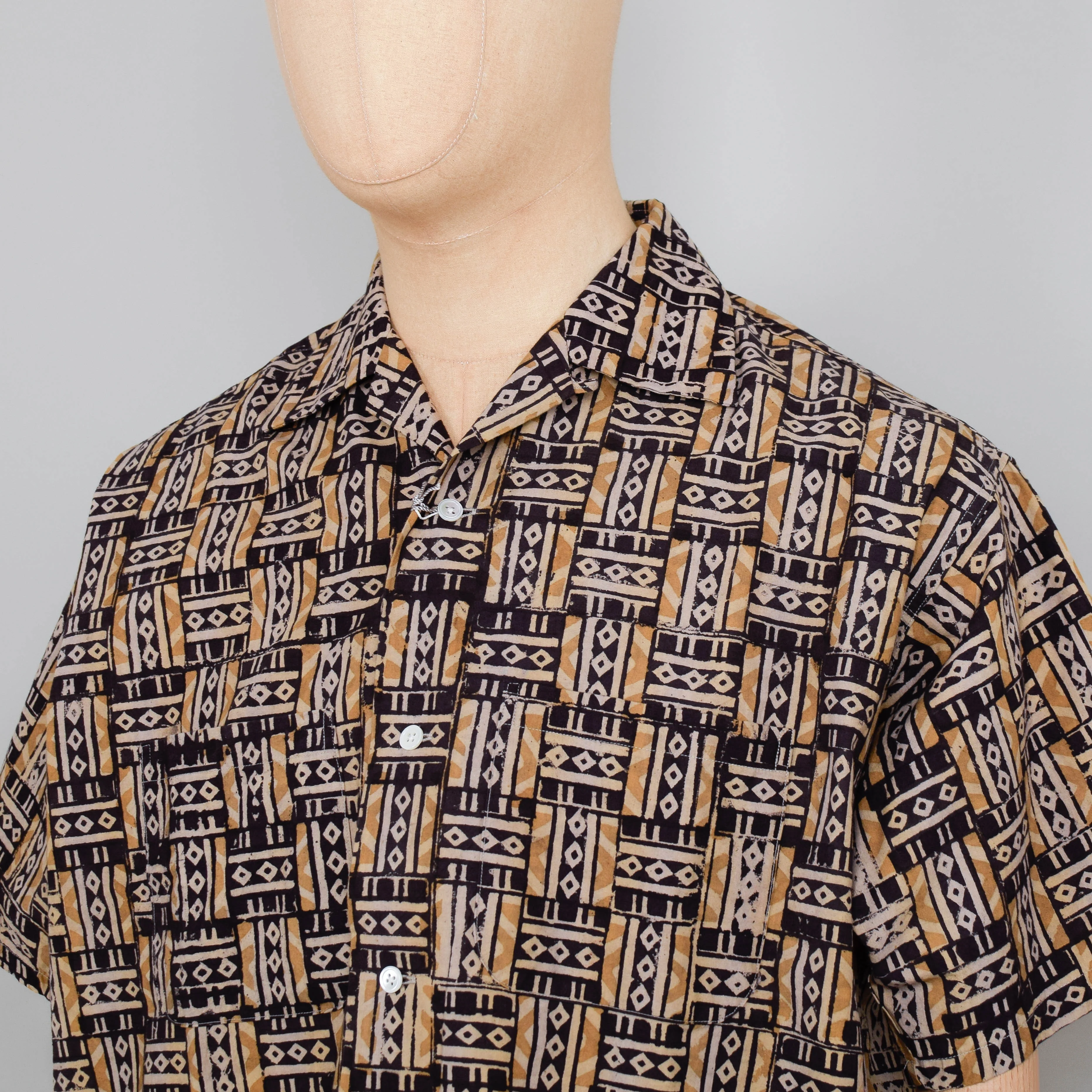 Beams Plus Open Collar Block Print - Black Multi - Image 2