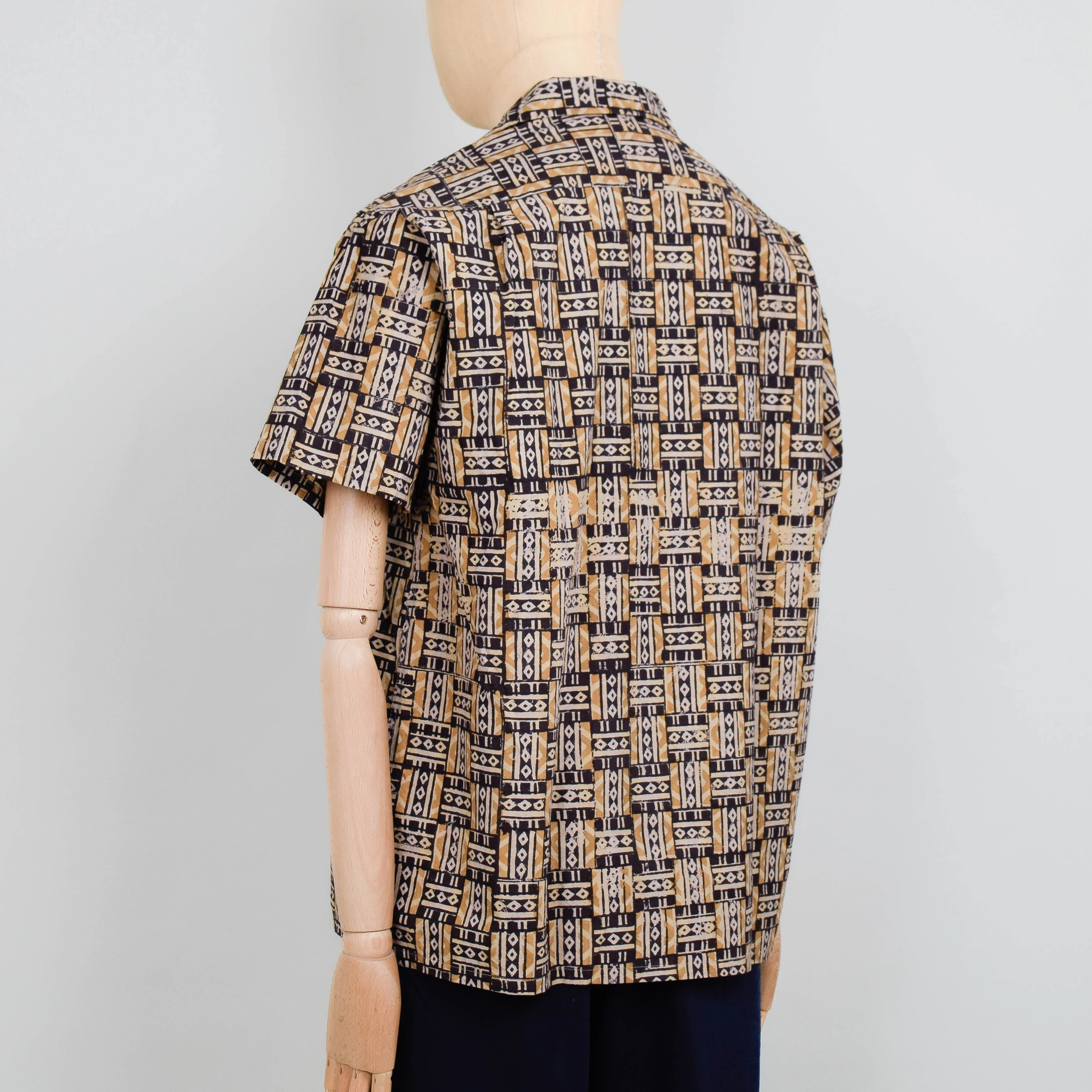 Beams Plus Open Collar Block Print - Black Multi - Image 3