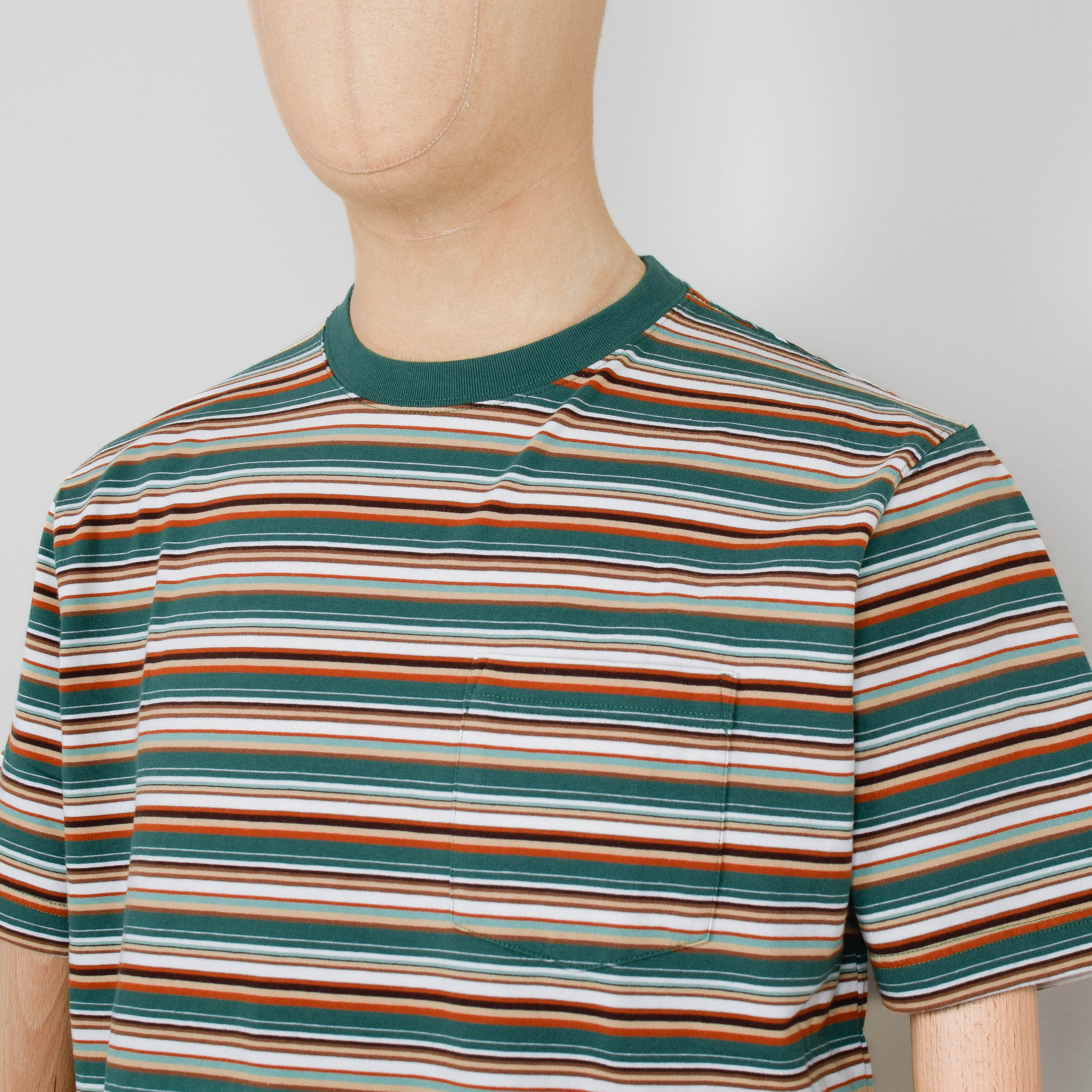 Beams Plus Pocket Tee Multi Stripe - Green - Image 2
