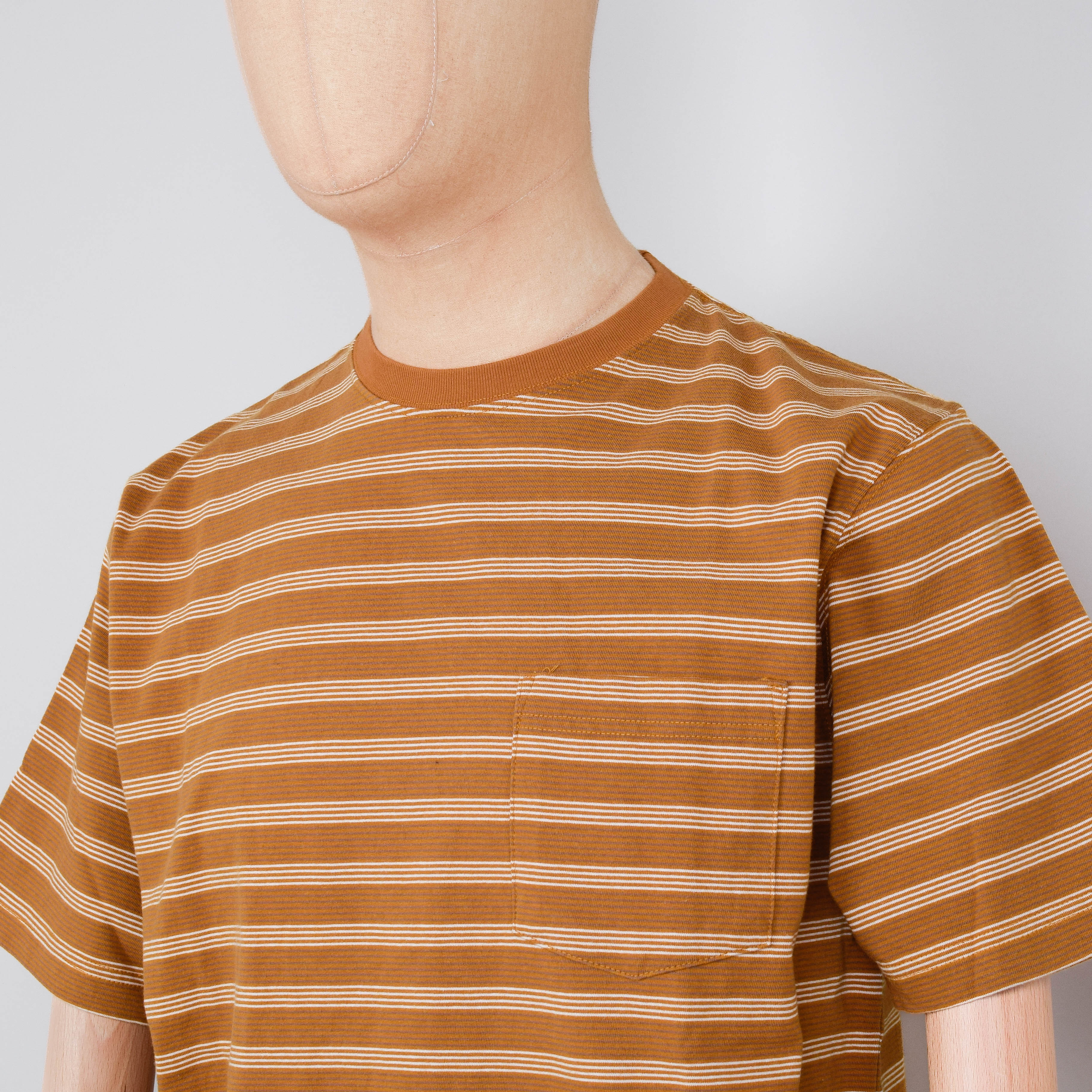 Beams Plus Pocket Tee - Pin Stripe Light Brown - Image 2