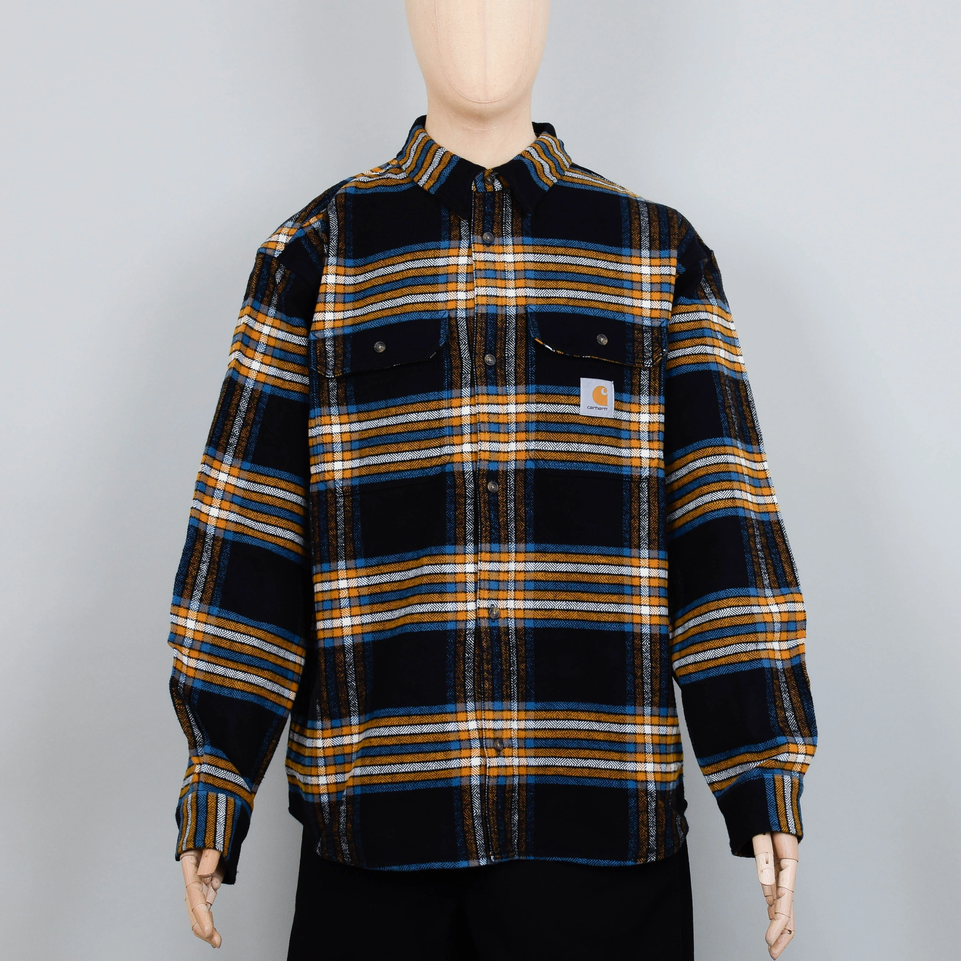 Carhartt WIP Hawkins Shirt Check - Black/Prussian Blue