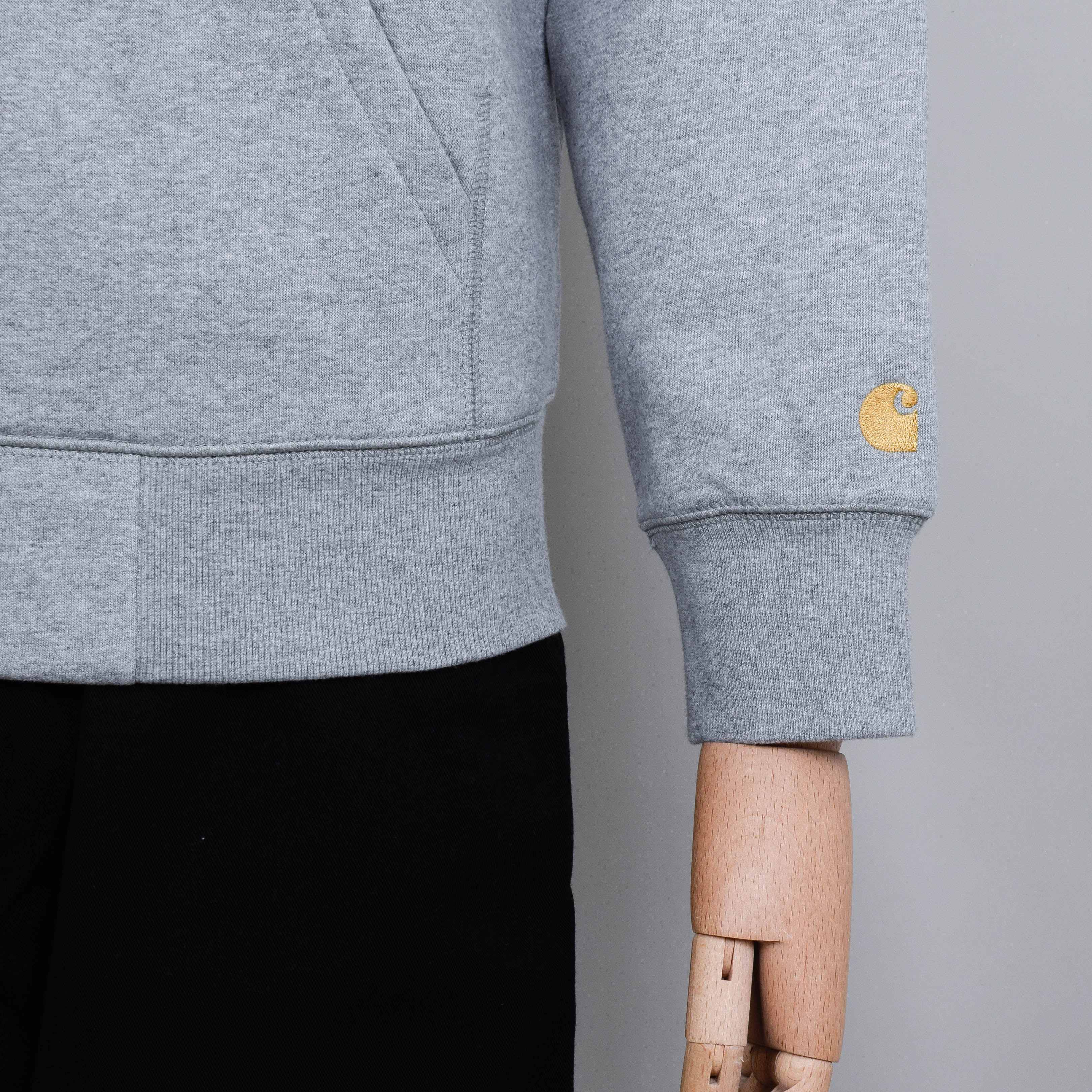 Carhartt WIP Hooded Chase Sweat Jacket - Grey/Gold - Image 3
