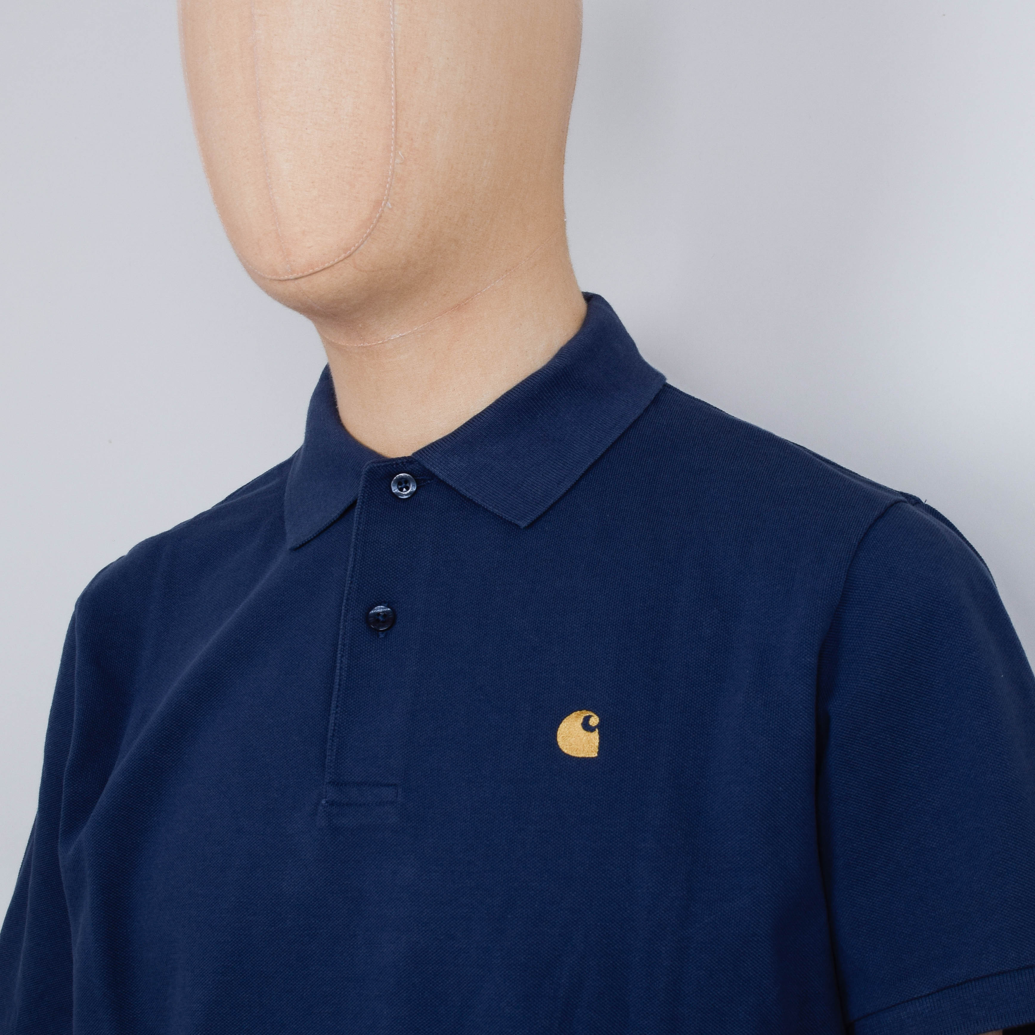 Carhartt WIP S/S Chase Pique Polo - Dusky Blue / Gold - Image 2
