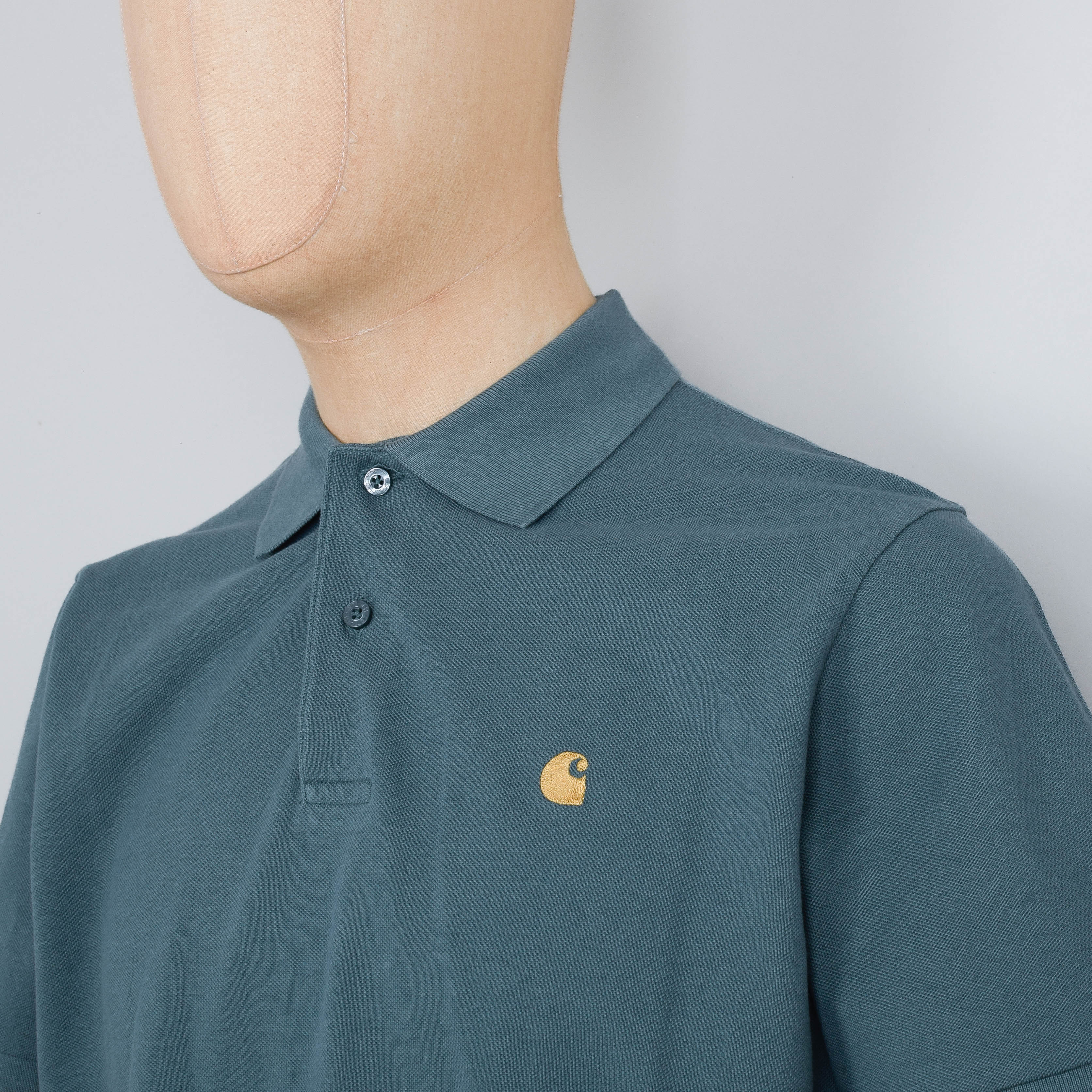 Carhartt WIP S/S Chase Pique Polo - Silver Pine / Gold - Image 2