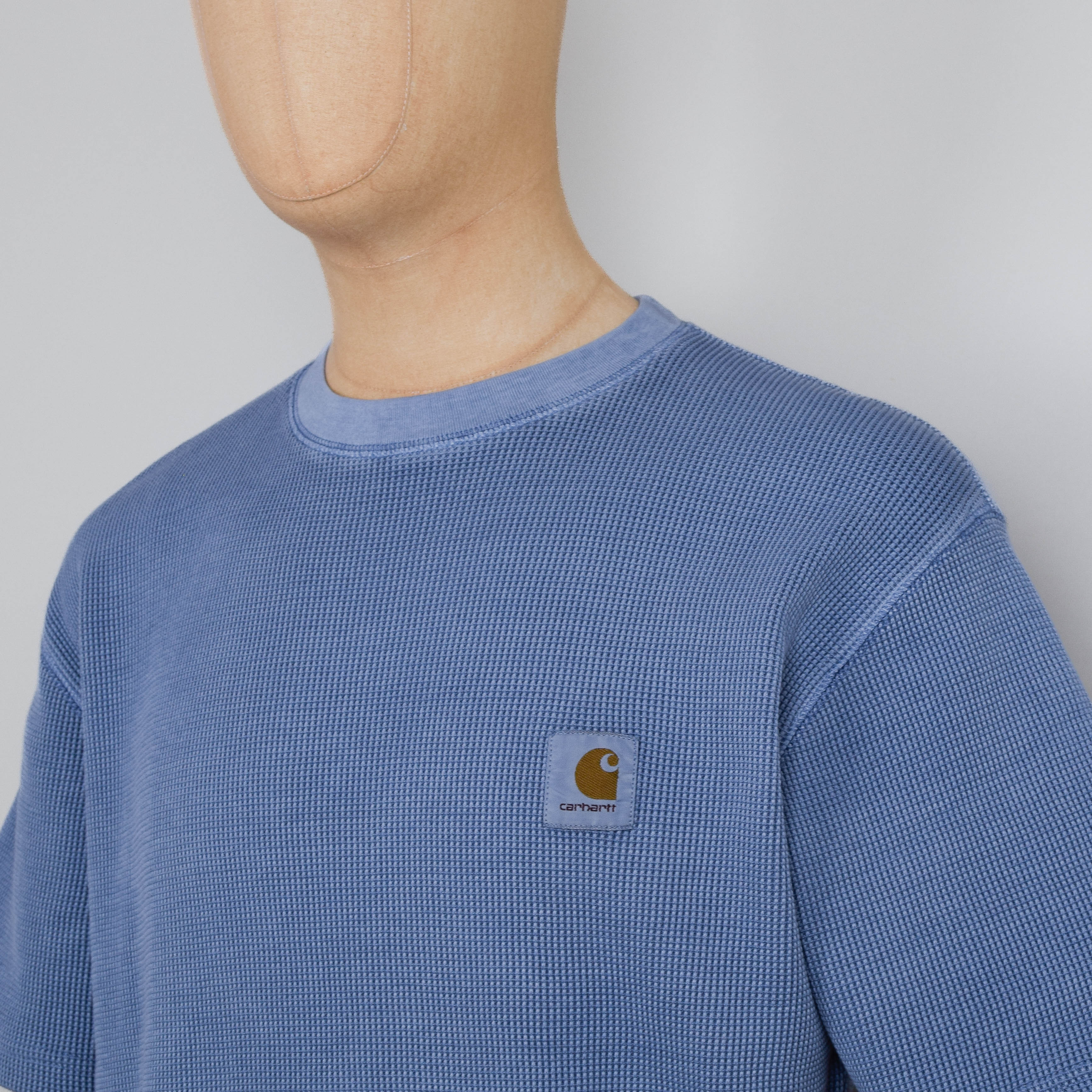 Carhartt WIP S/S Nelson Waffle T-Shirt - Gentle Blue Garment Dyed - Image 2