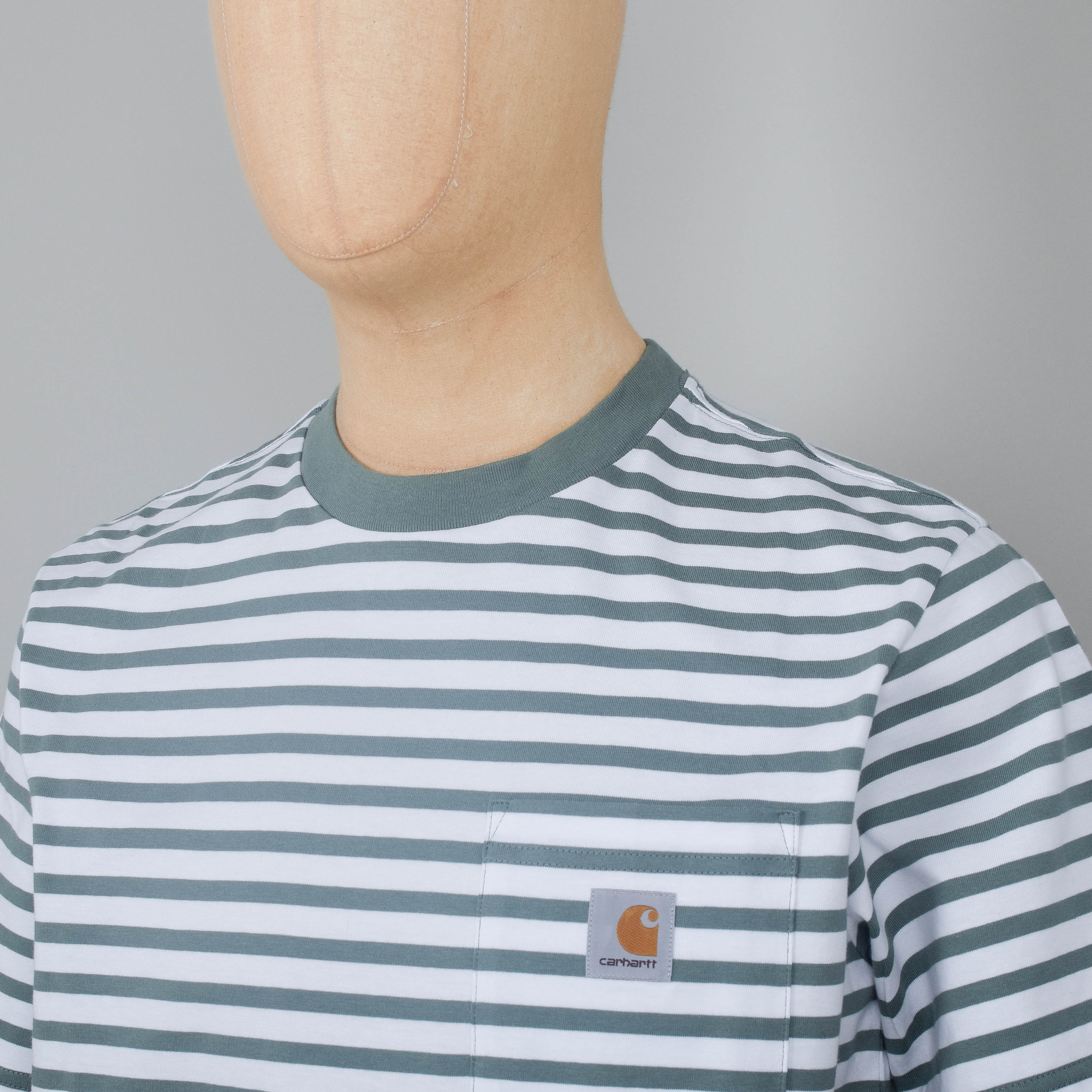 Carhartt WIP Seidler Stripe Pocket T-Shirt S/S - Park / White - Image 2