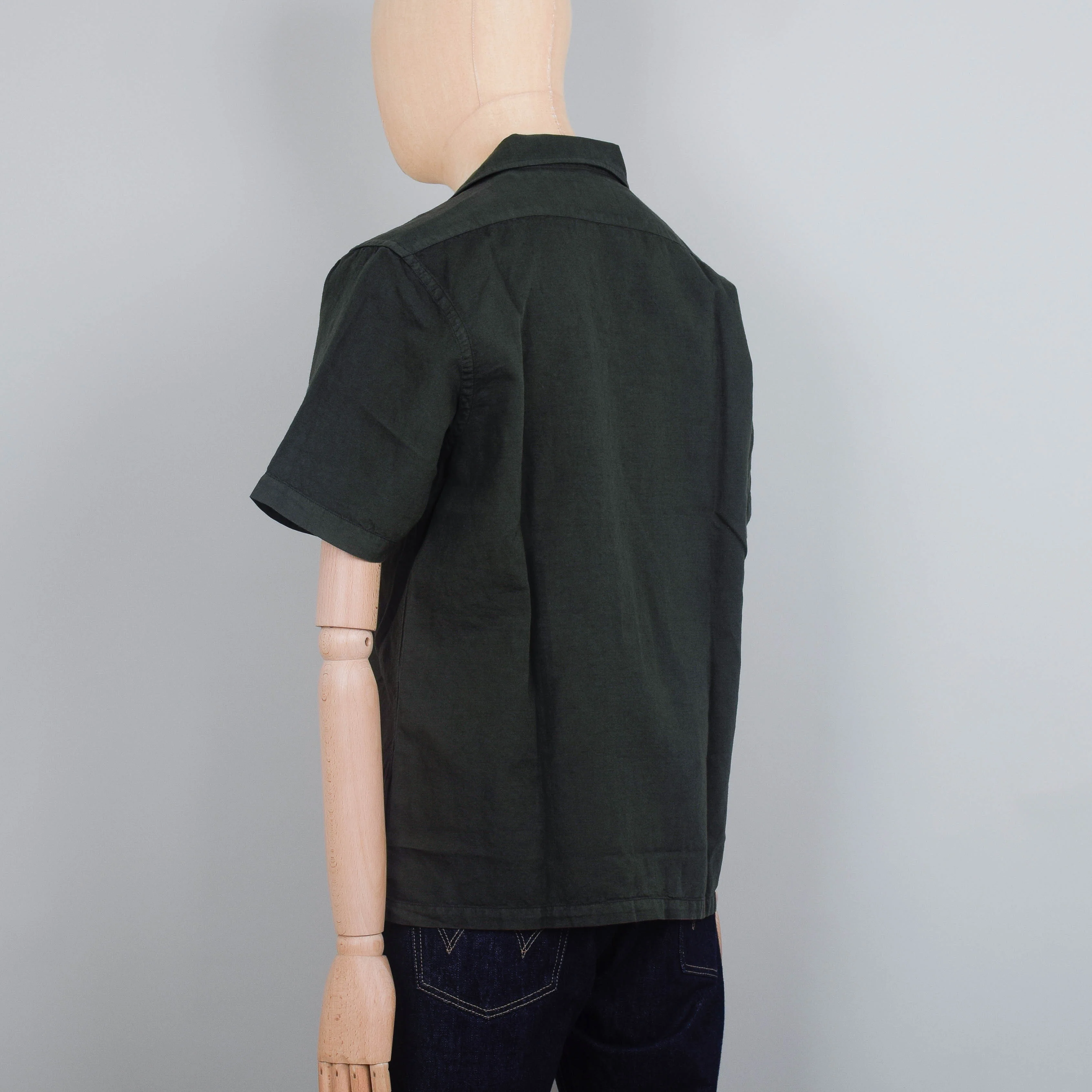 Colorful Standard Linen Short Sleeve Shirt - Hunter Green - Image 3