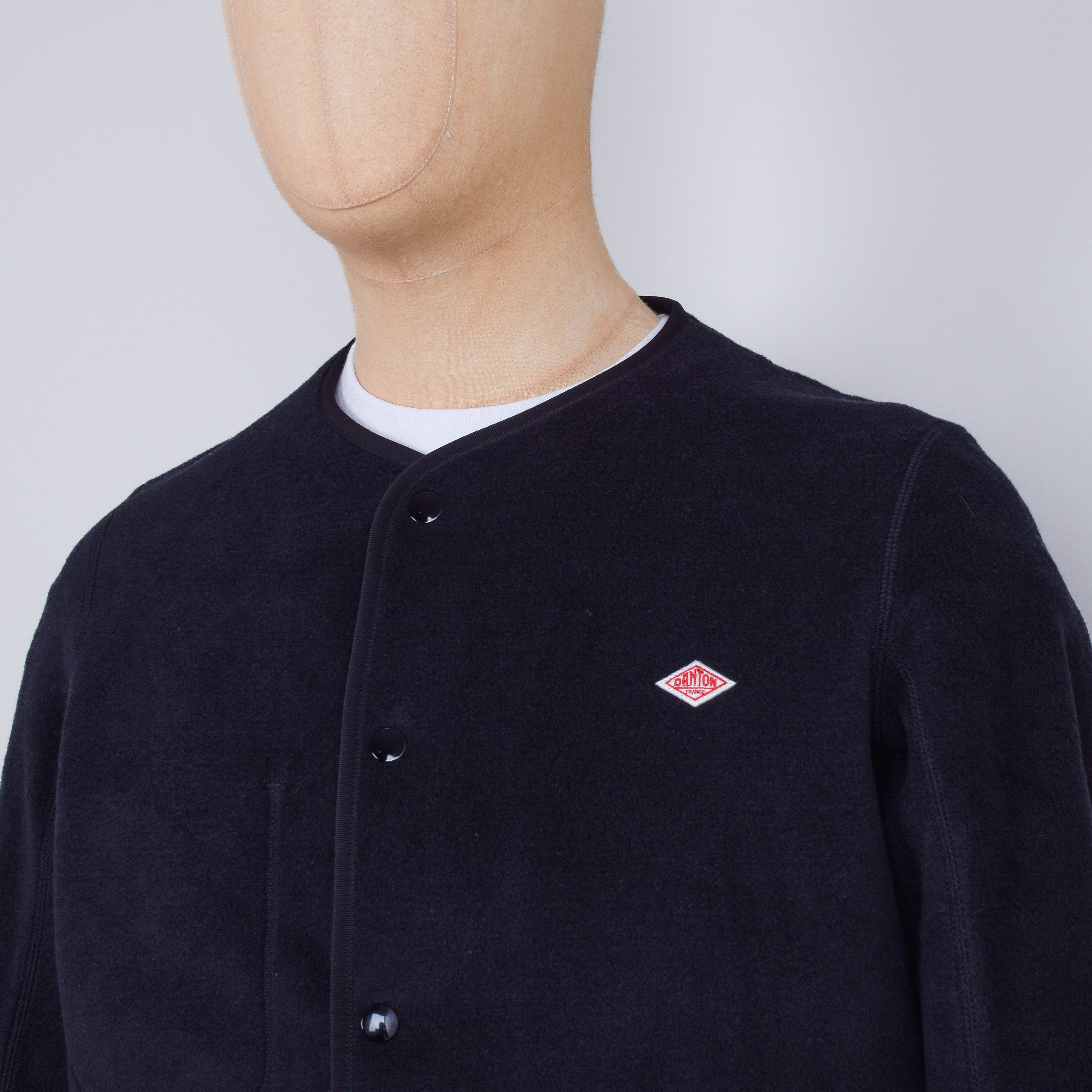 Danton Fleece Collarless Jacket - Black - Image 2