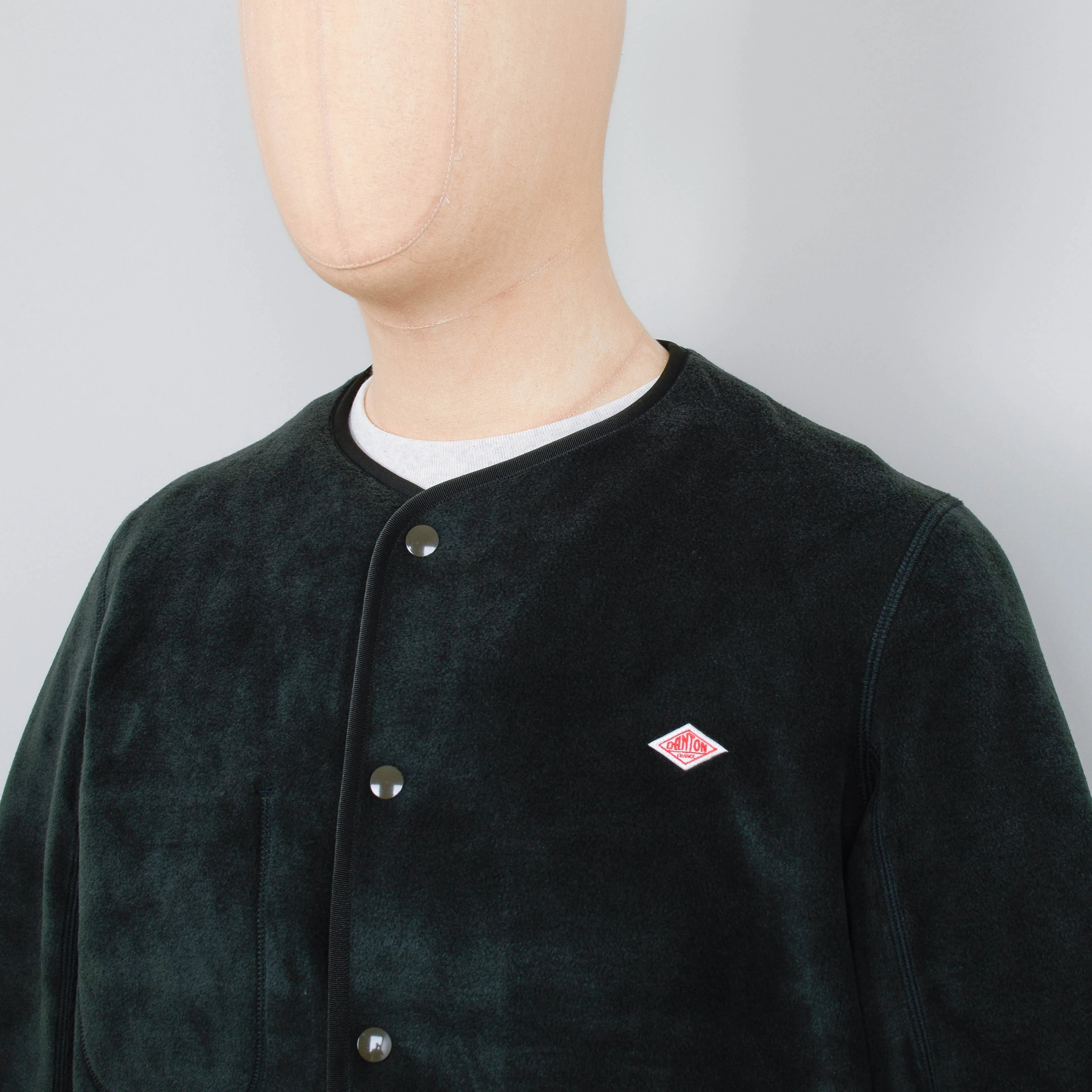 Danton Fleece Collarless Jacket - Dark Green - Image 2