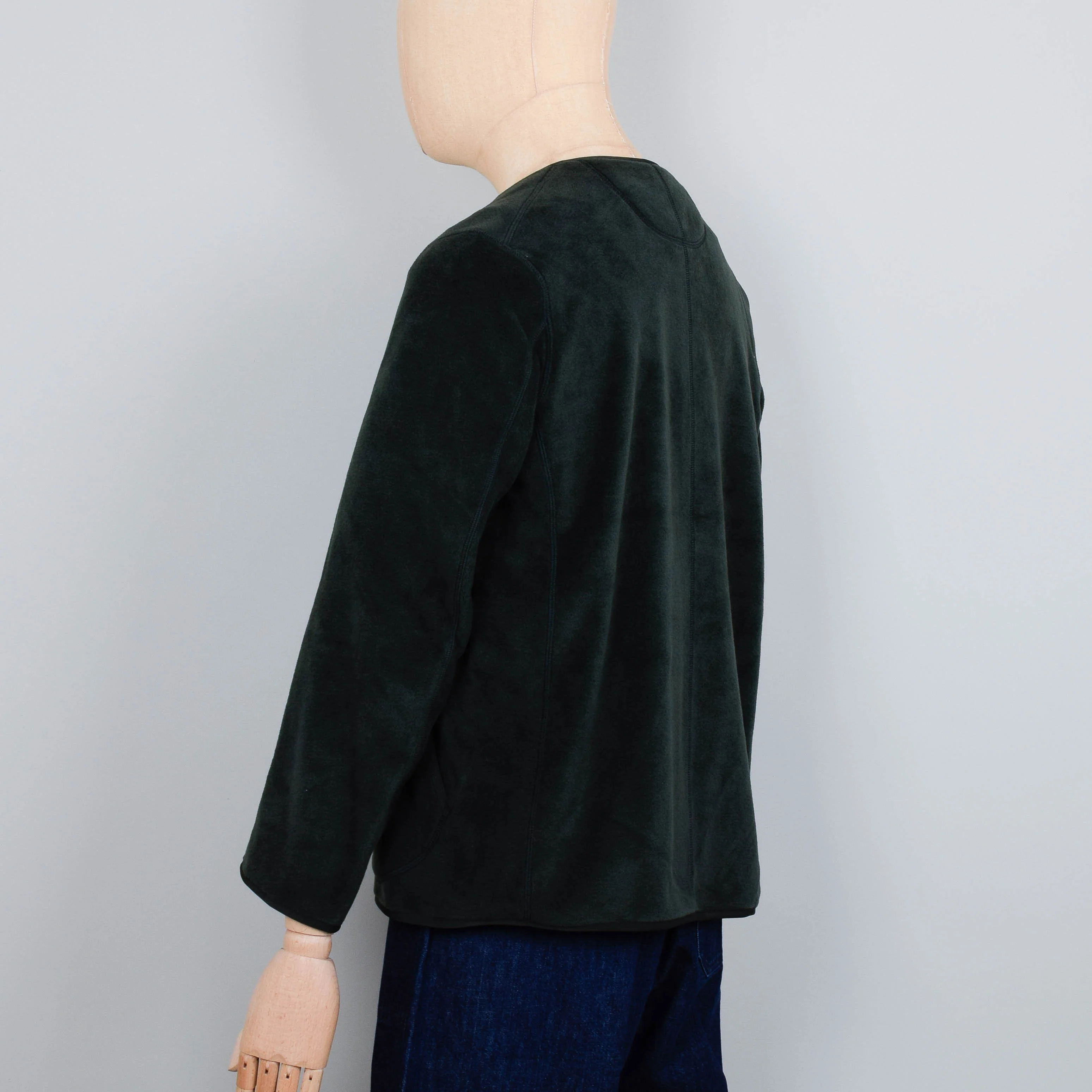 Danton Fleece Collarless Jacket - Dark Green - Image 3