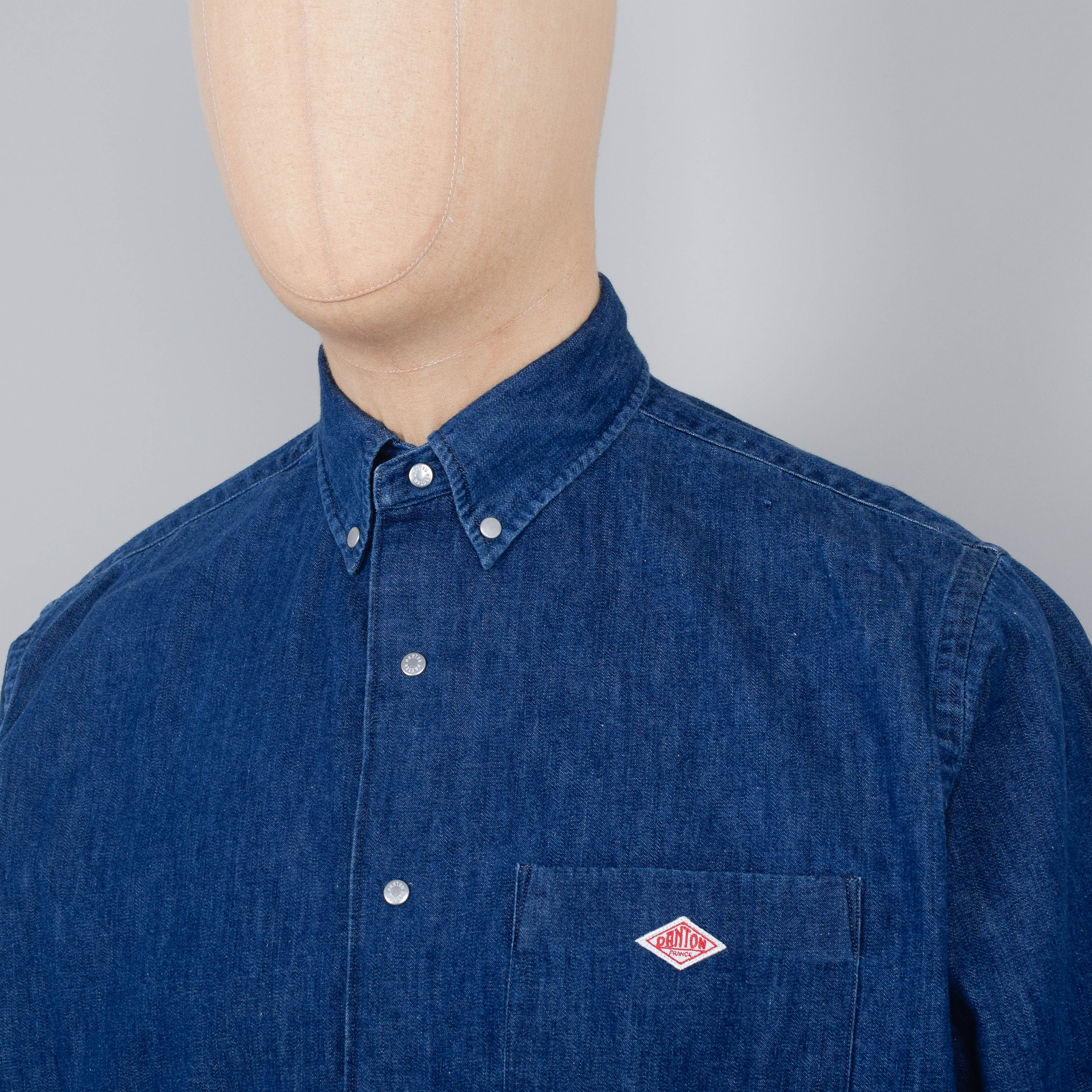 Danton Dot Button S/S Shirt - Denim - Image 2
