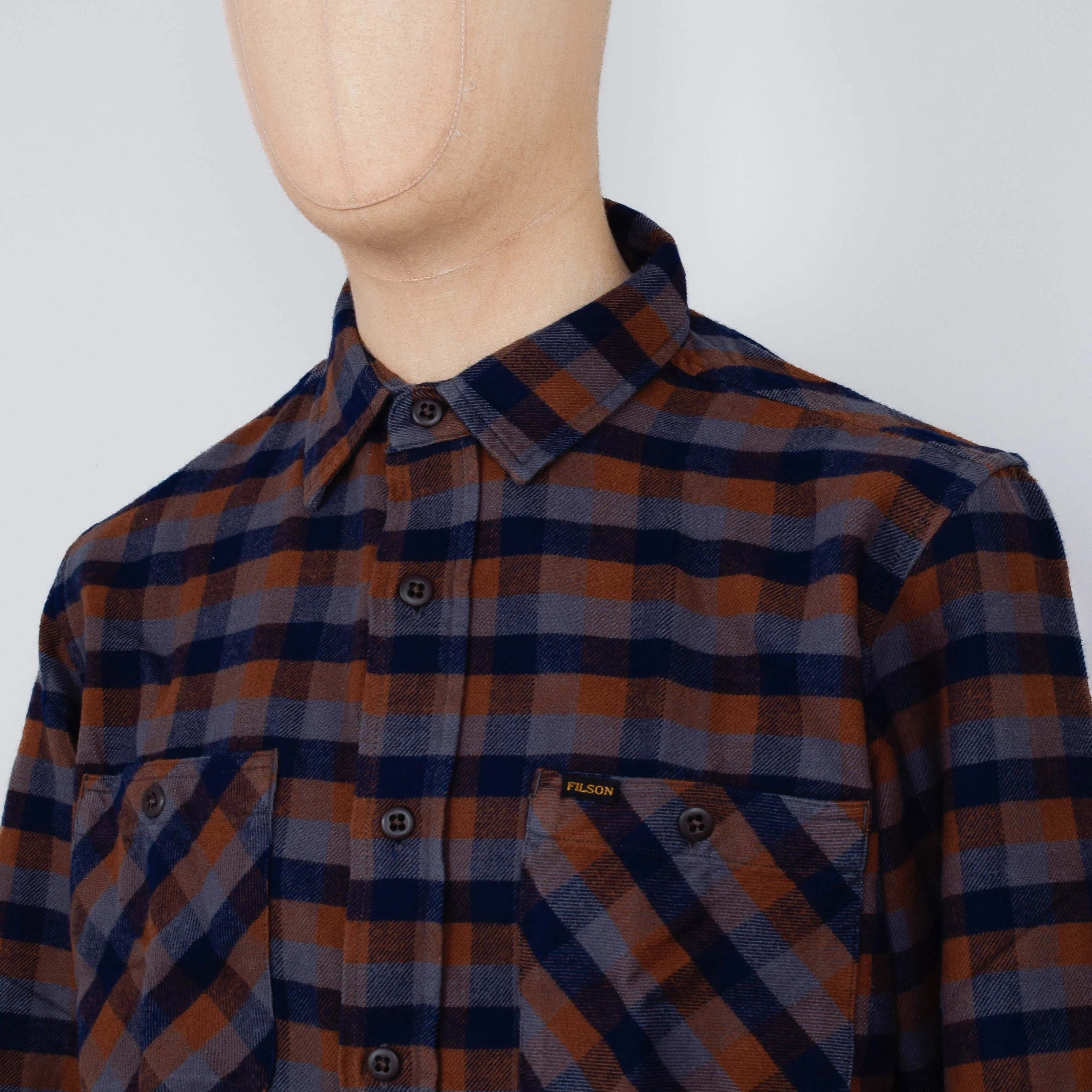 Filson The Rangeland Flannel Shirt - Navy / Orange - Image 2