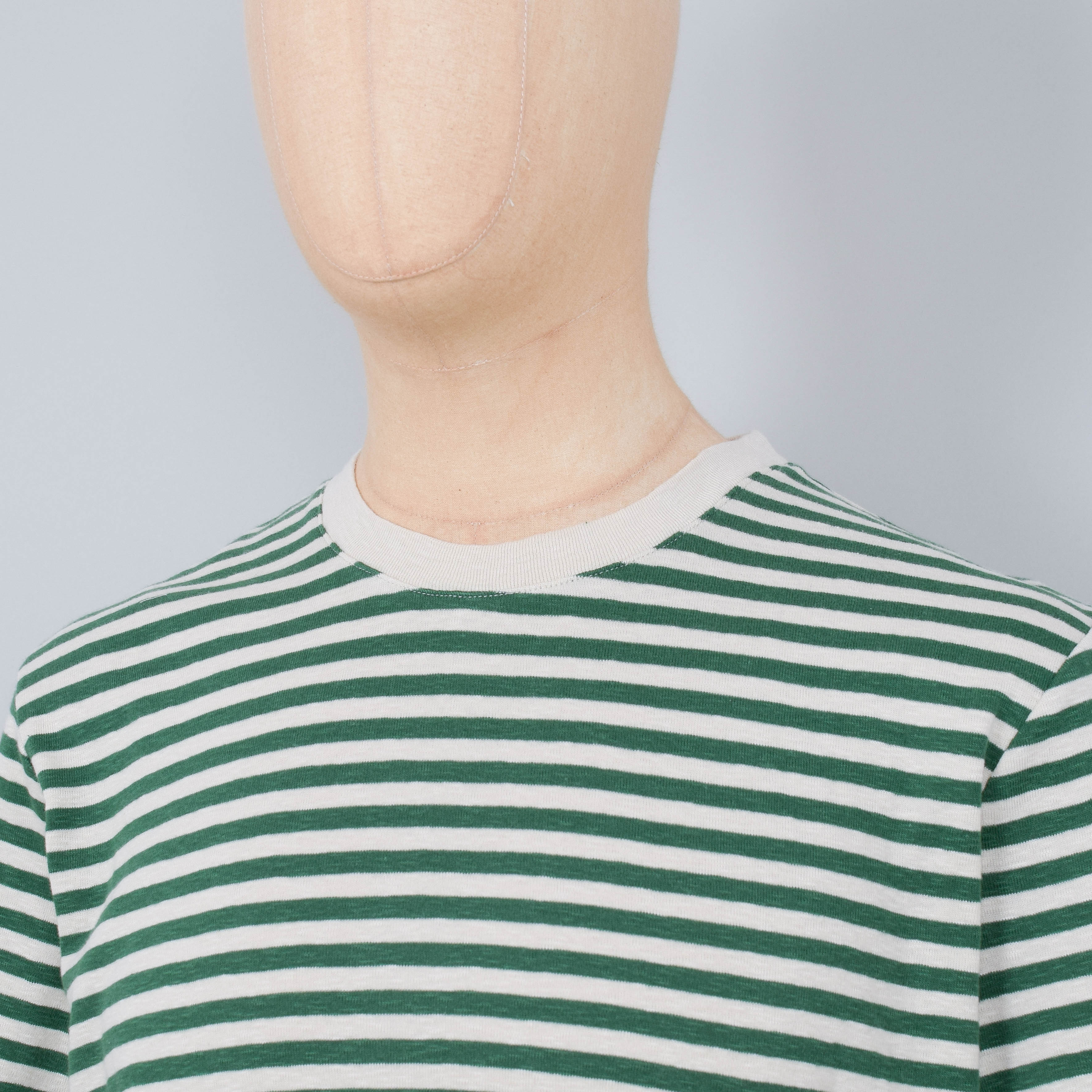 Folk Classic Stripe Tee - Green & Ecru - Image 2