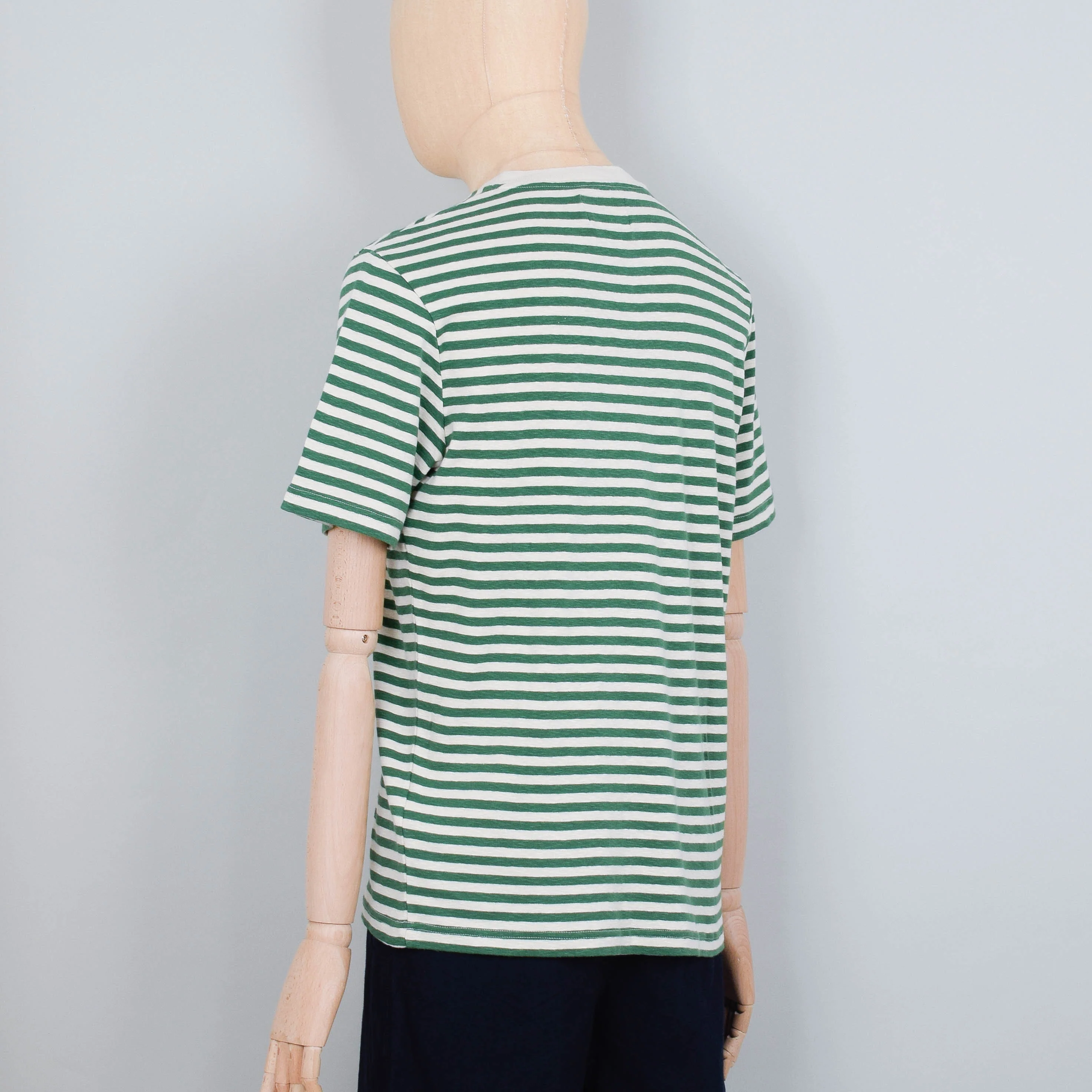 Folk Classic Stripe Tee - Green & Ecru - Image 3