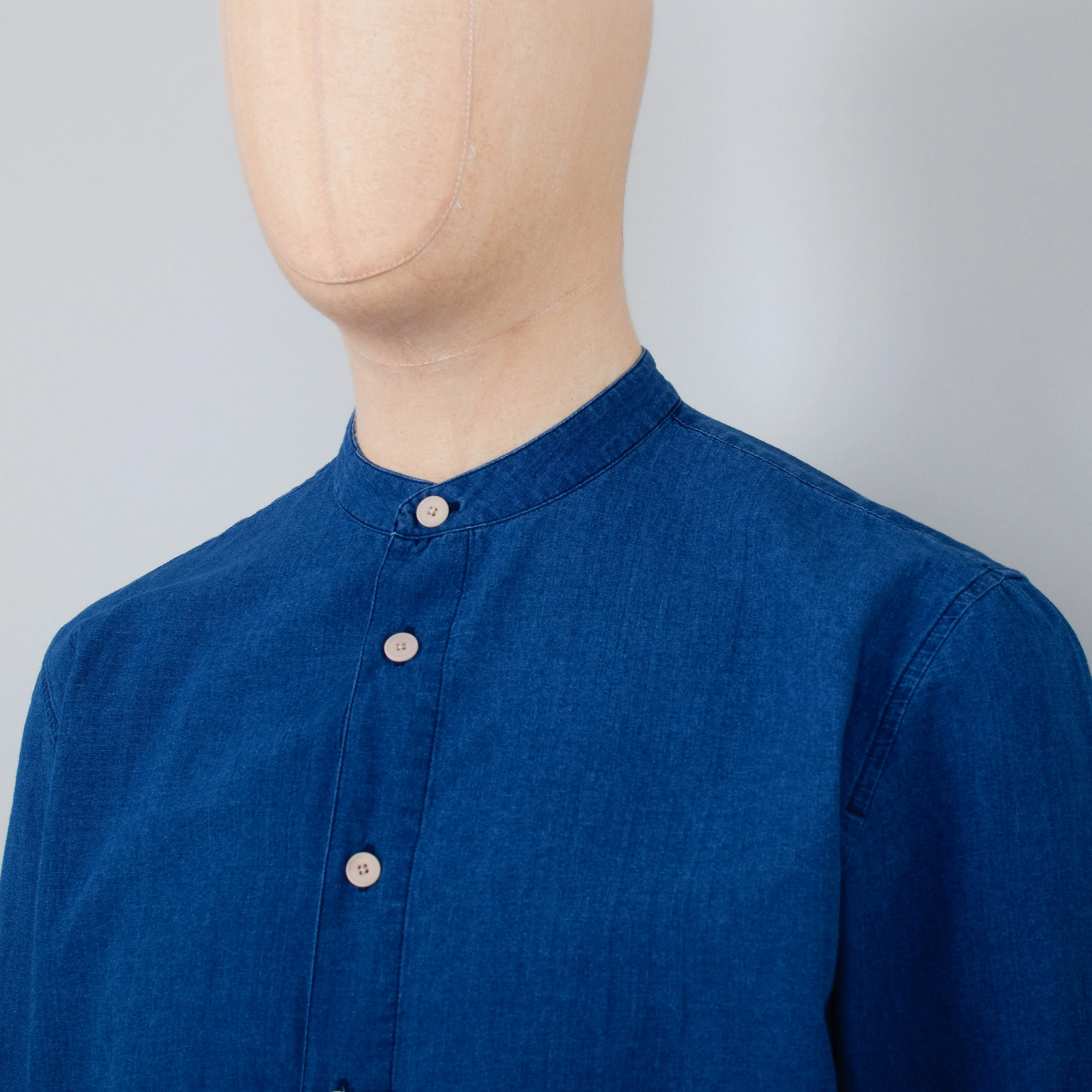 Folk Grandad Collar Shirt - Light Indigo - Image 2