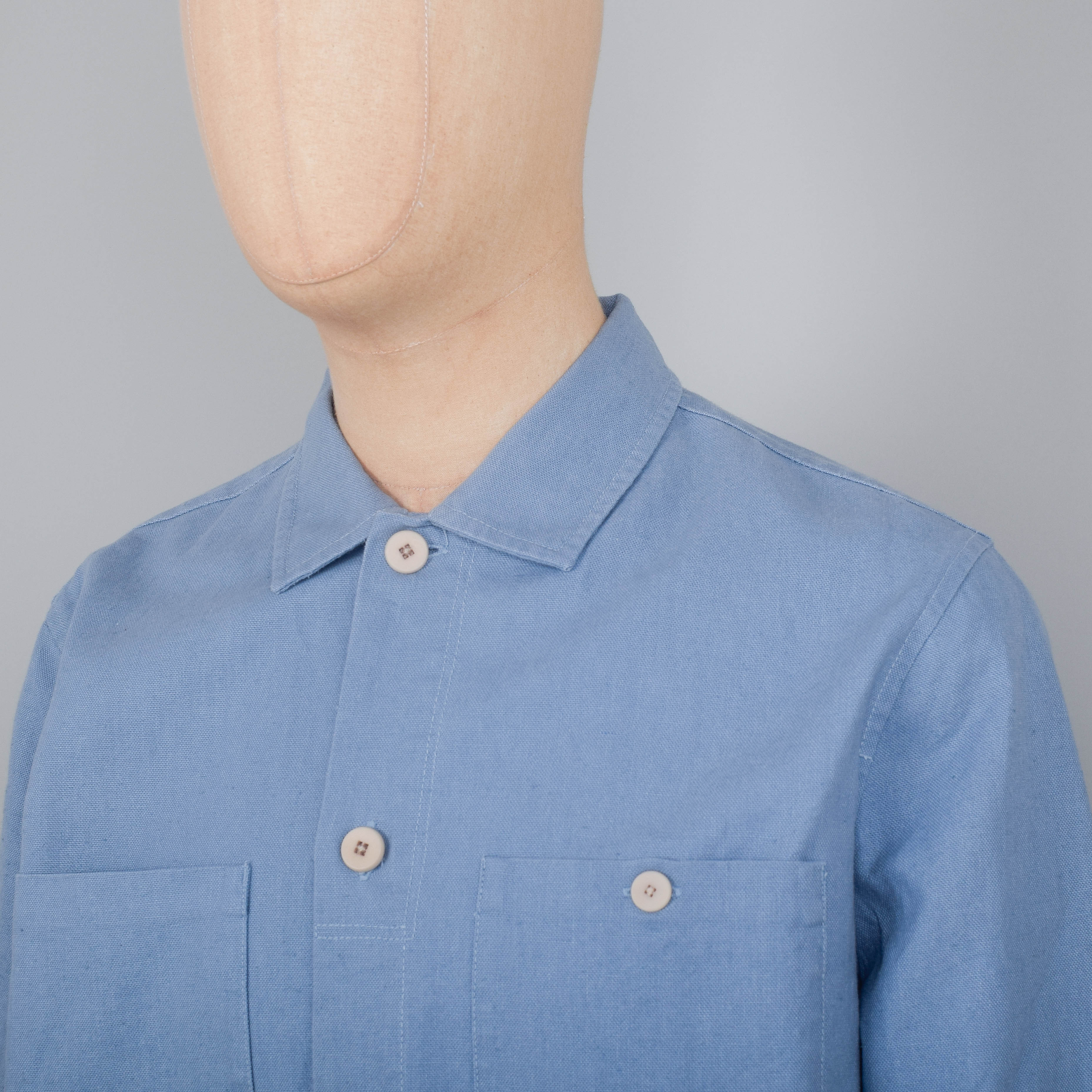 Folk Patch Overshirt - Washed Blue Hemp Canvas - Image 2