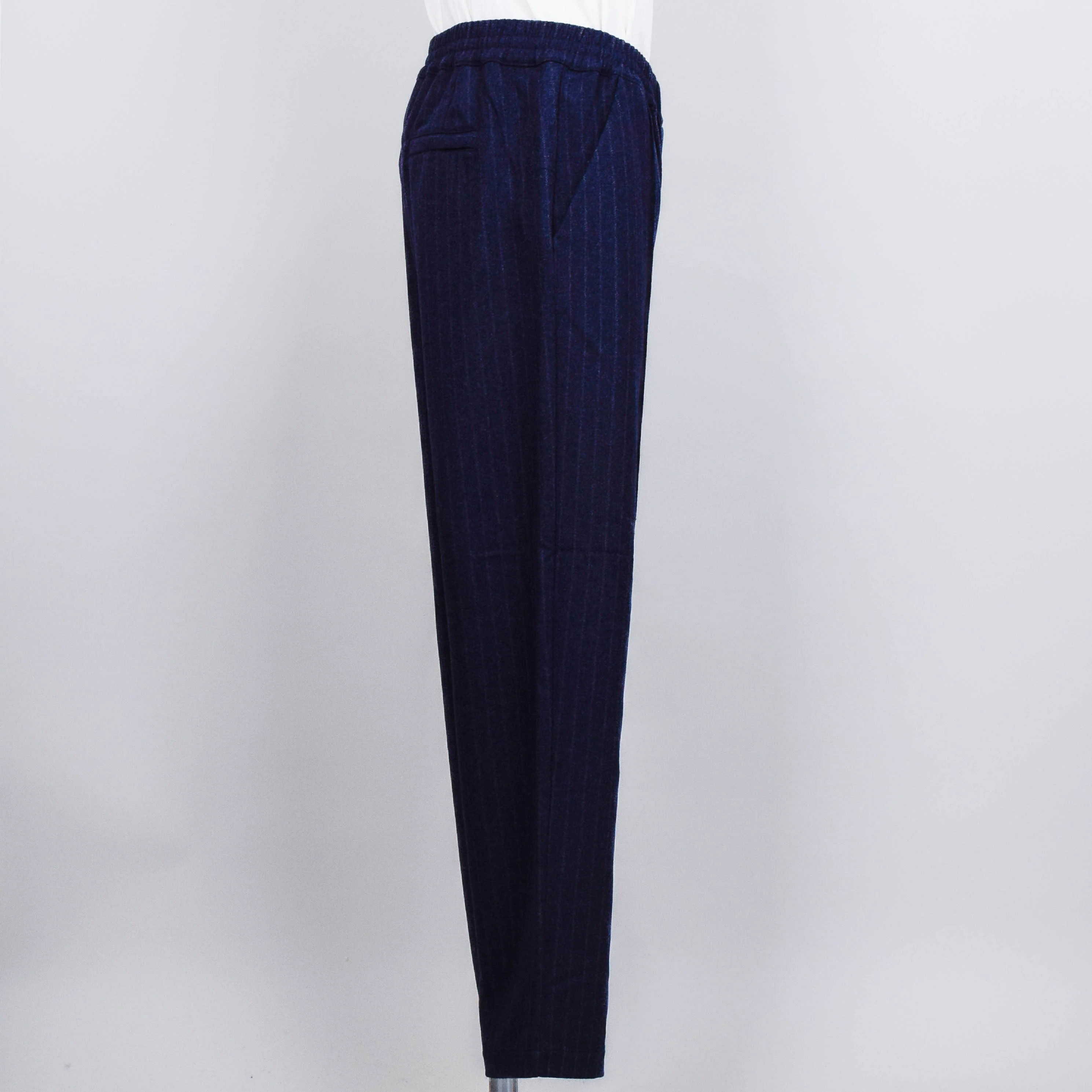 Folk Pintuck Trouser - Navy Wool Stripe - Image 2