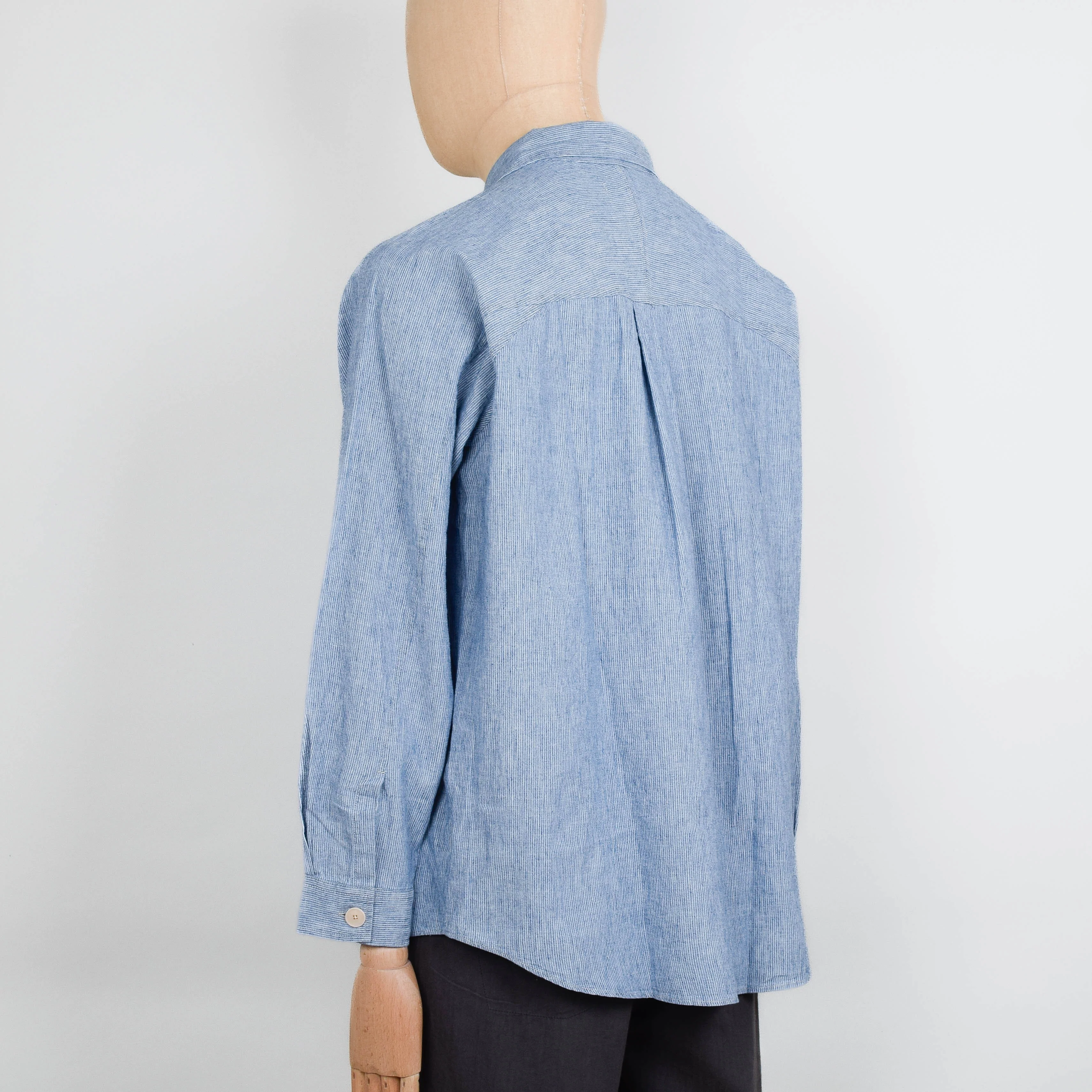Folk Raglan Shirt - Washed Indigo Stripe - Image 3