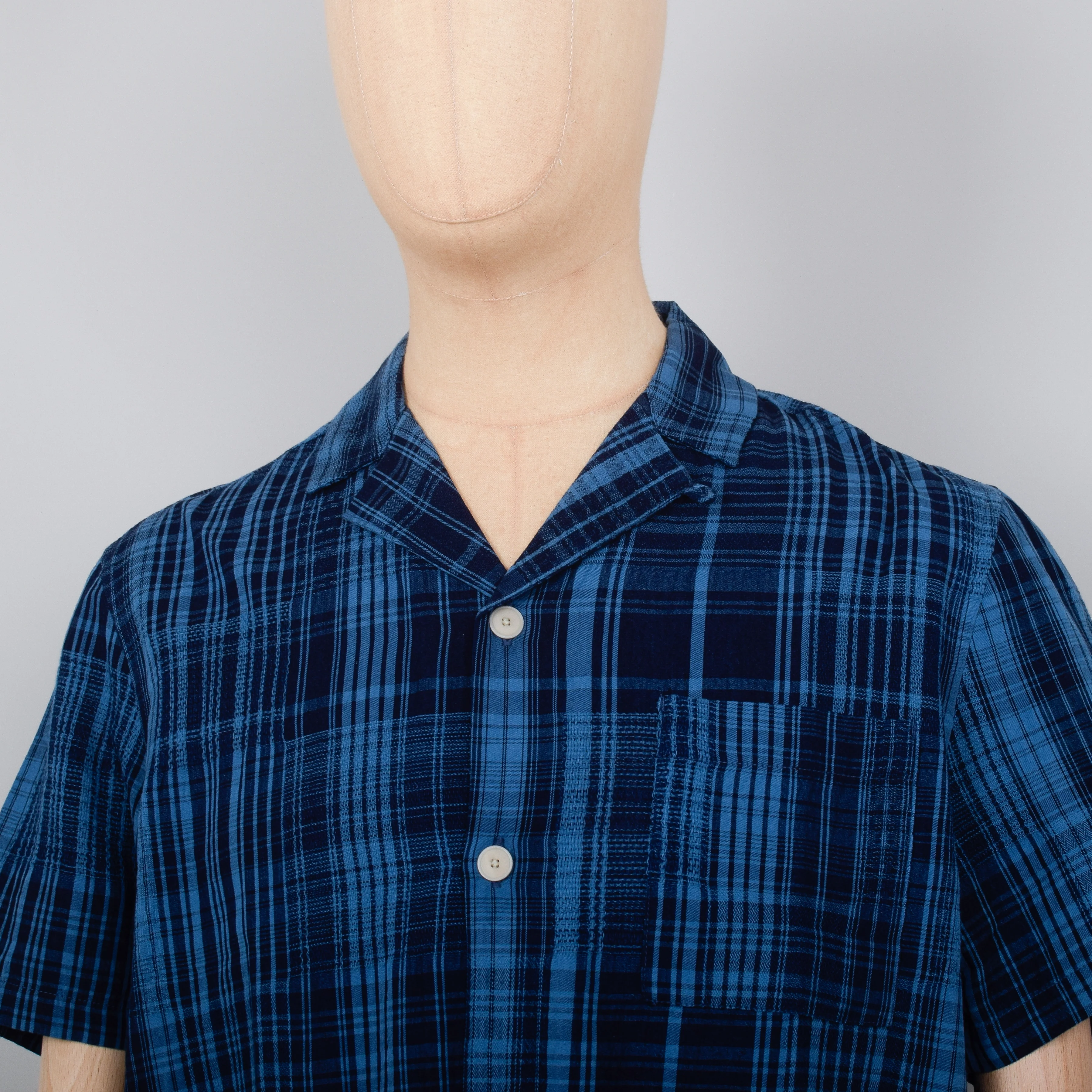 Folk Soft Collar Shirt SS - Indigo Large Check - Image 2