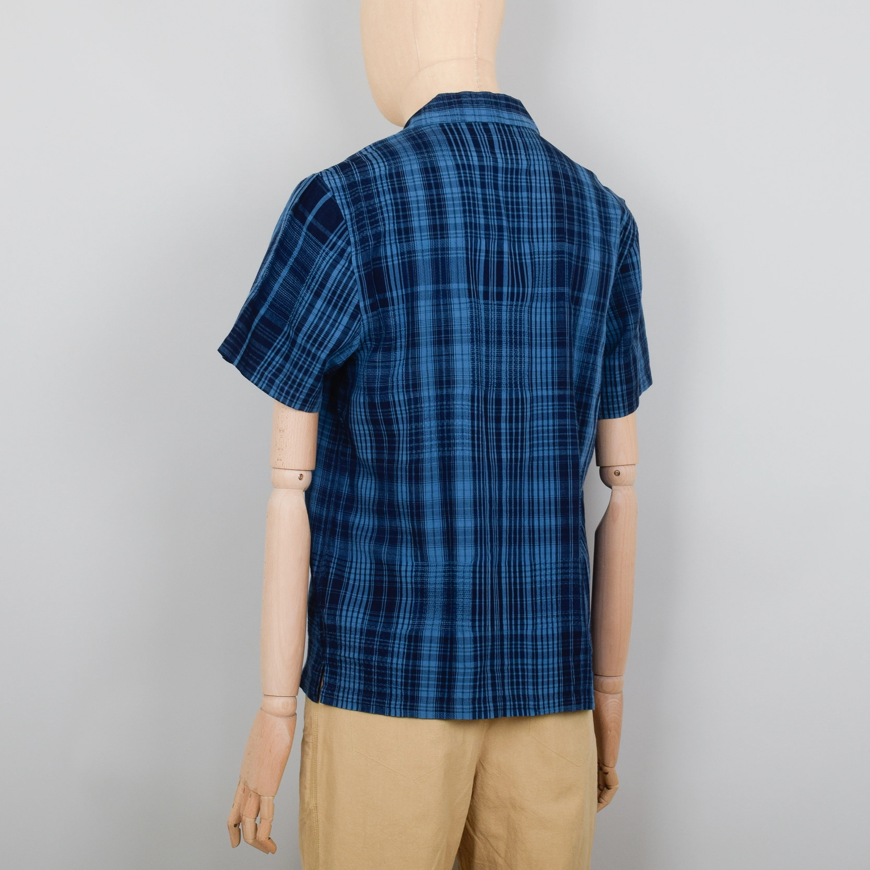 Folk Soft Collar Shirt SS - Indigo Large Check - Image 3