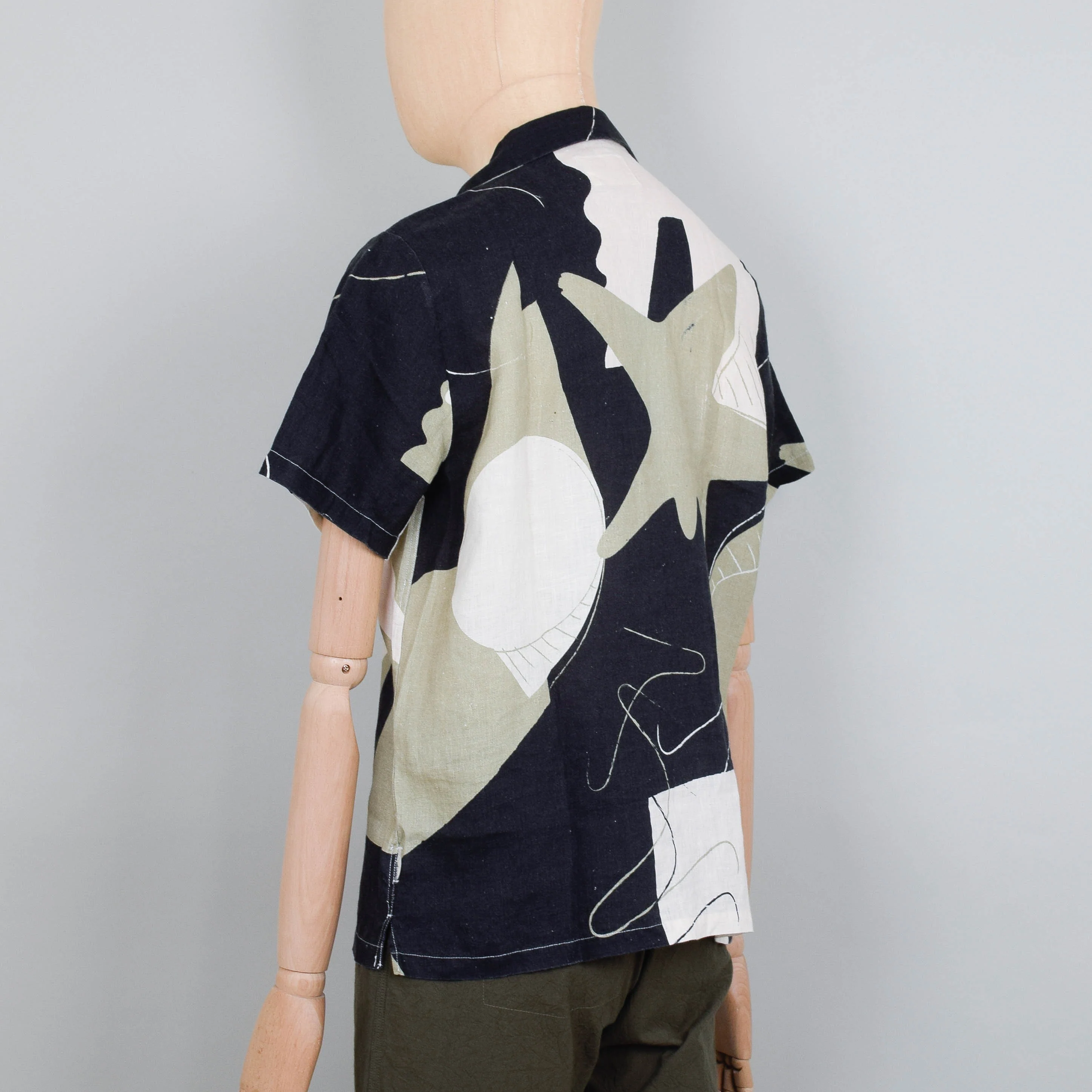 Folk Soft Collar Shirt SS - Void Print Black Olive - Image 3