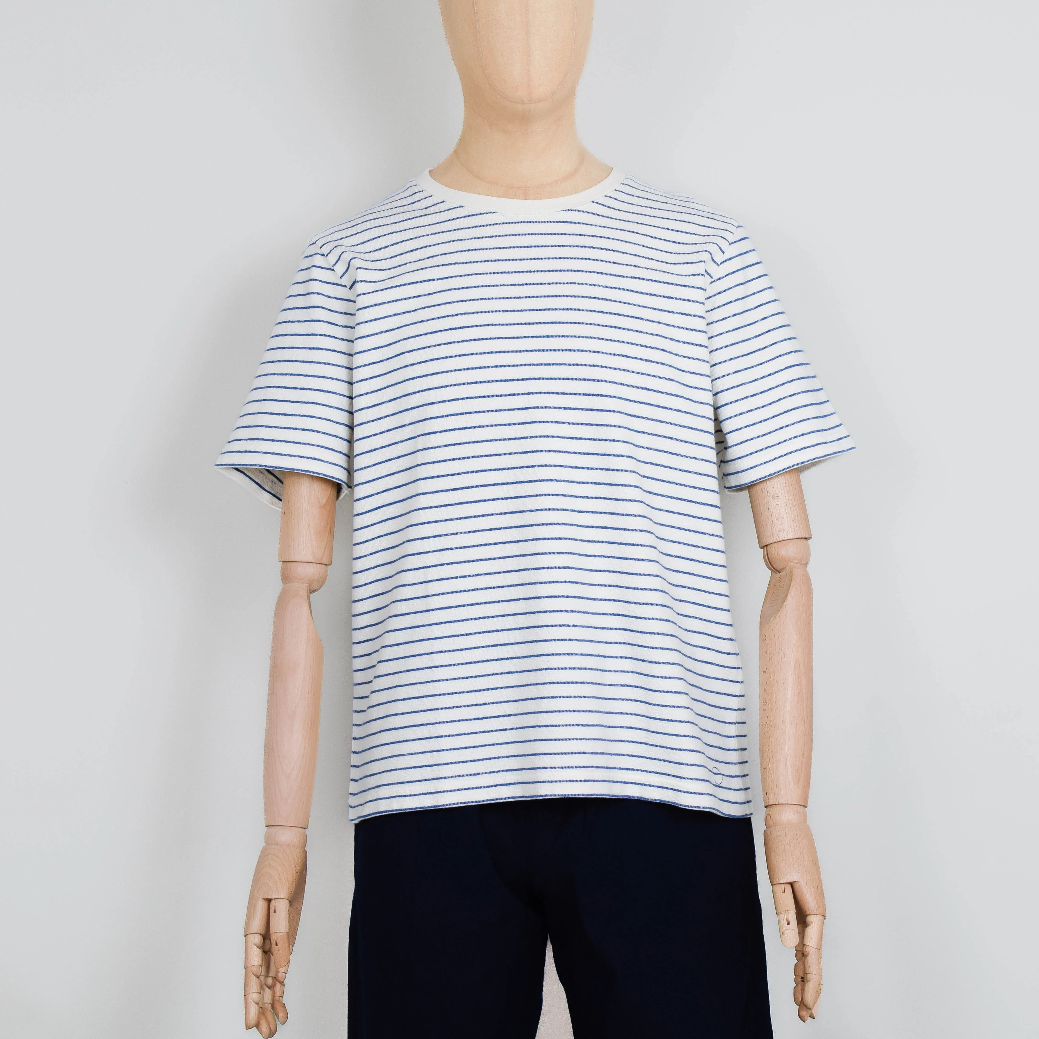 Folk SS Textured Stripe T Shirt- Ecru/ Bright Blue