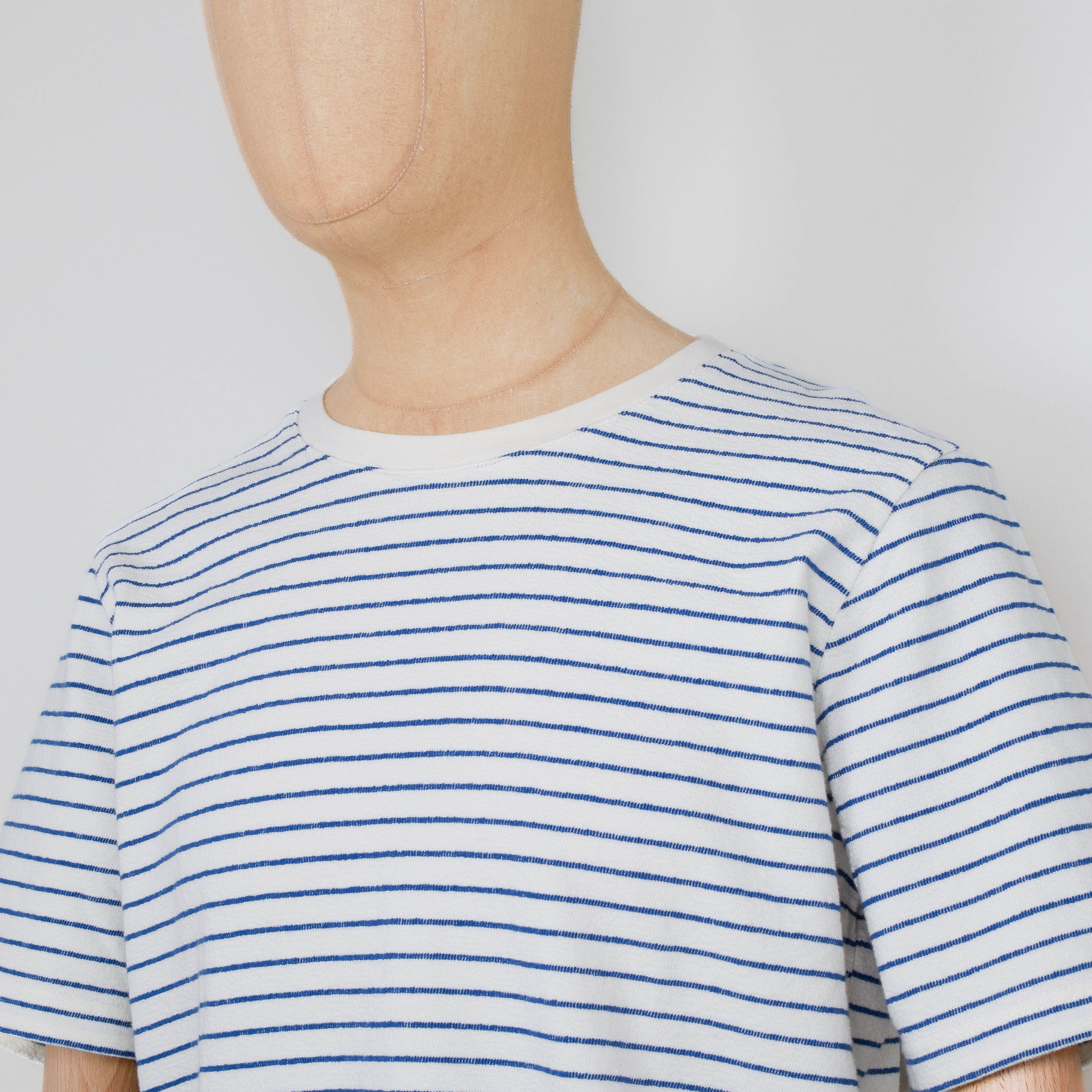 Folk SS Textured Stripe T Shirt- Ecru/ Bright Blue - Image 2