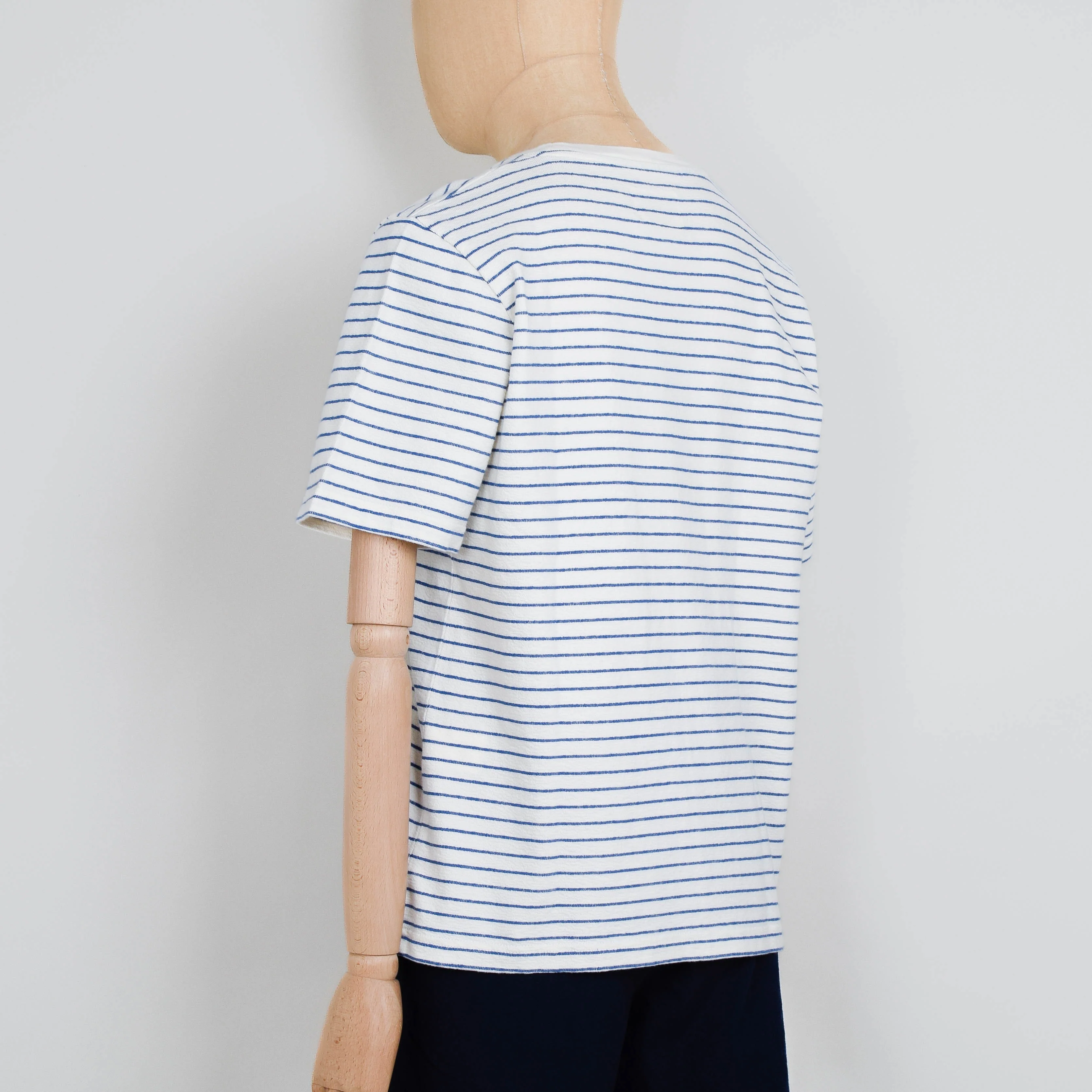 Folk SS Textured Stripe T Shirt- Ecru/ Bright Blue - Image 3