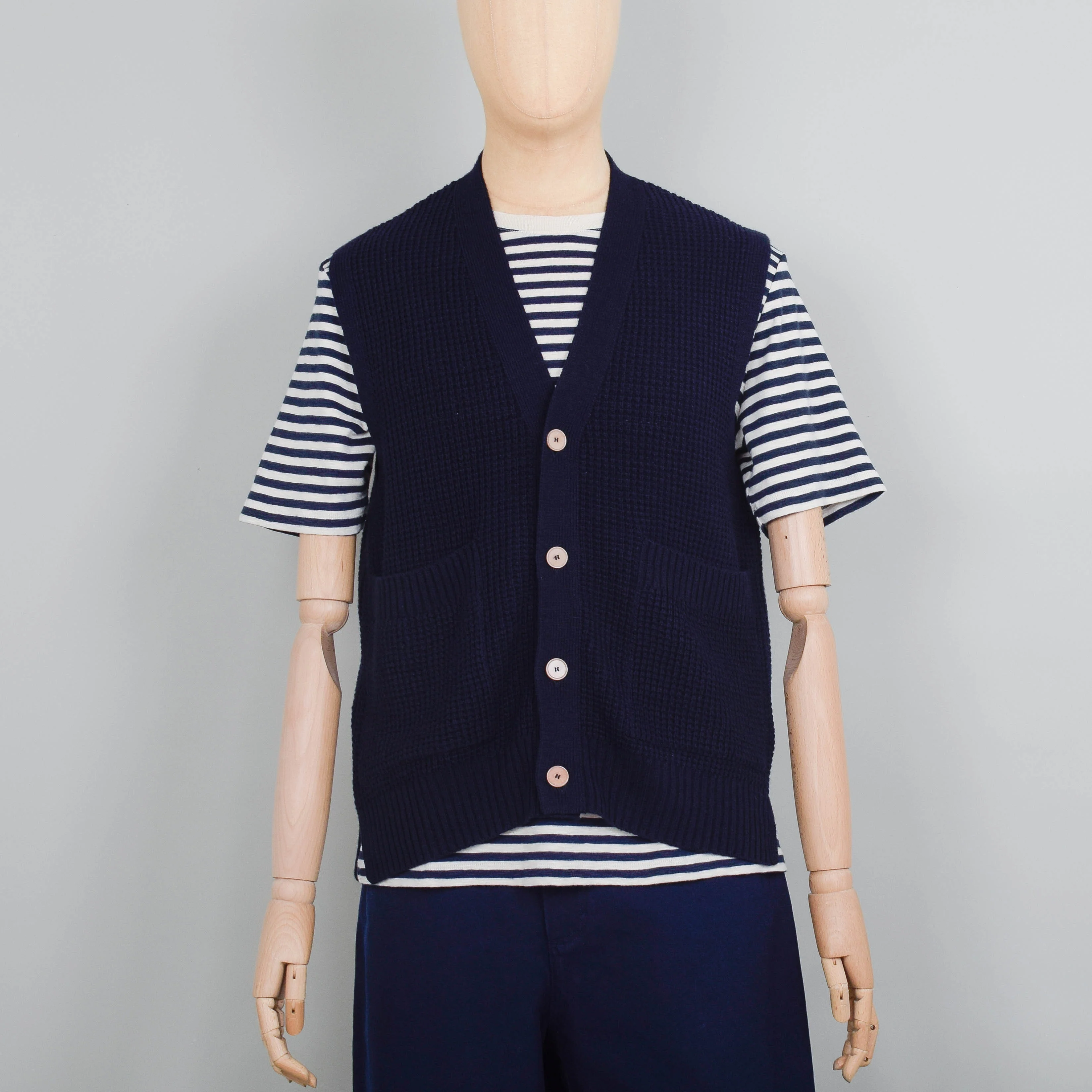 Folk Waffle Vest - Navy