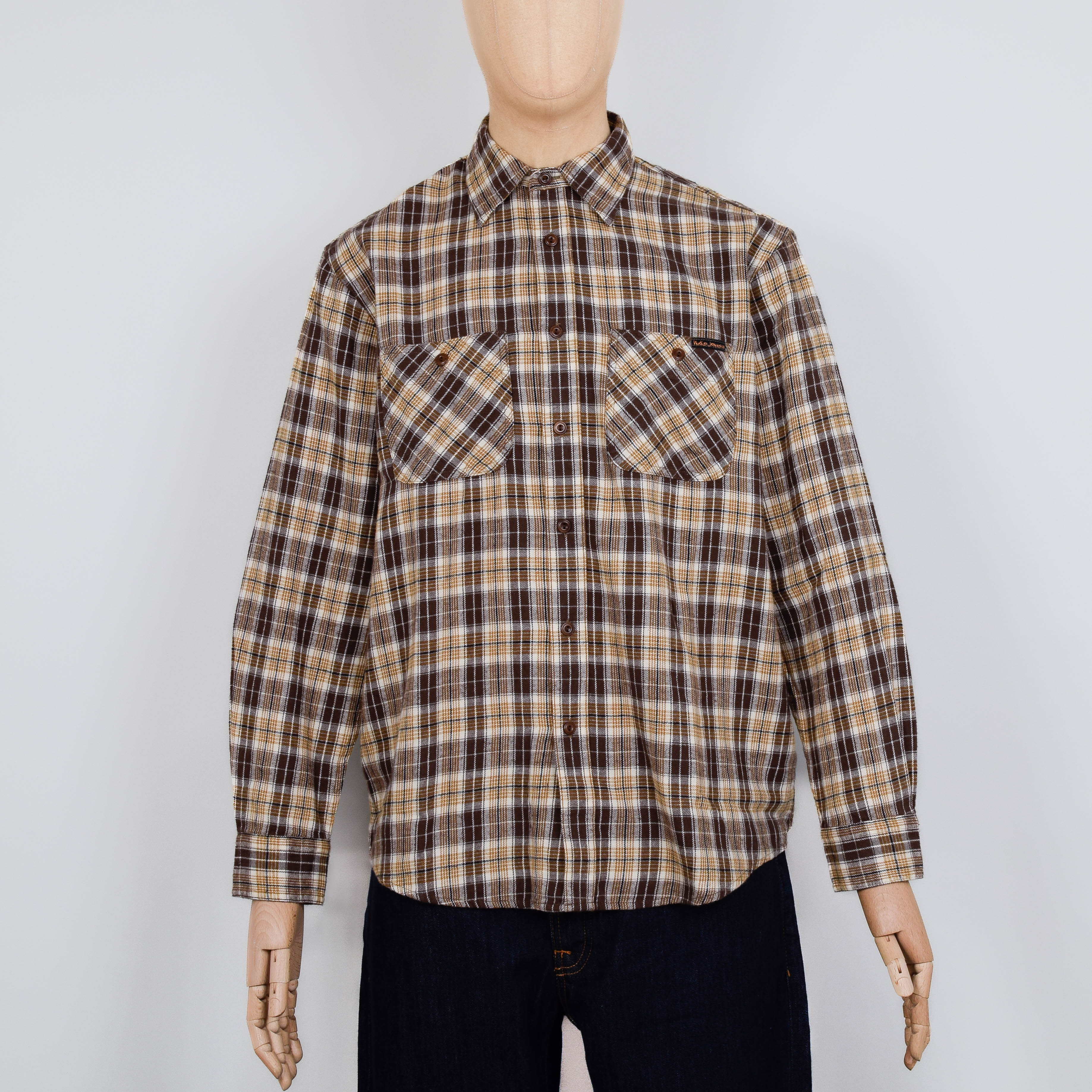 Nudie Jeans Julian Farmers Check Shirt -Brown