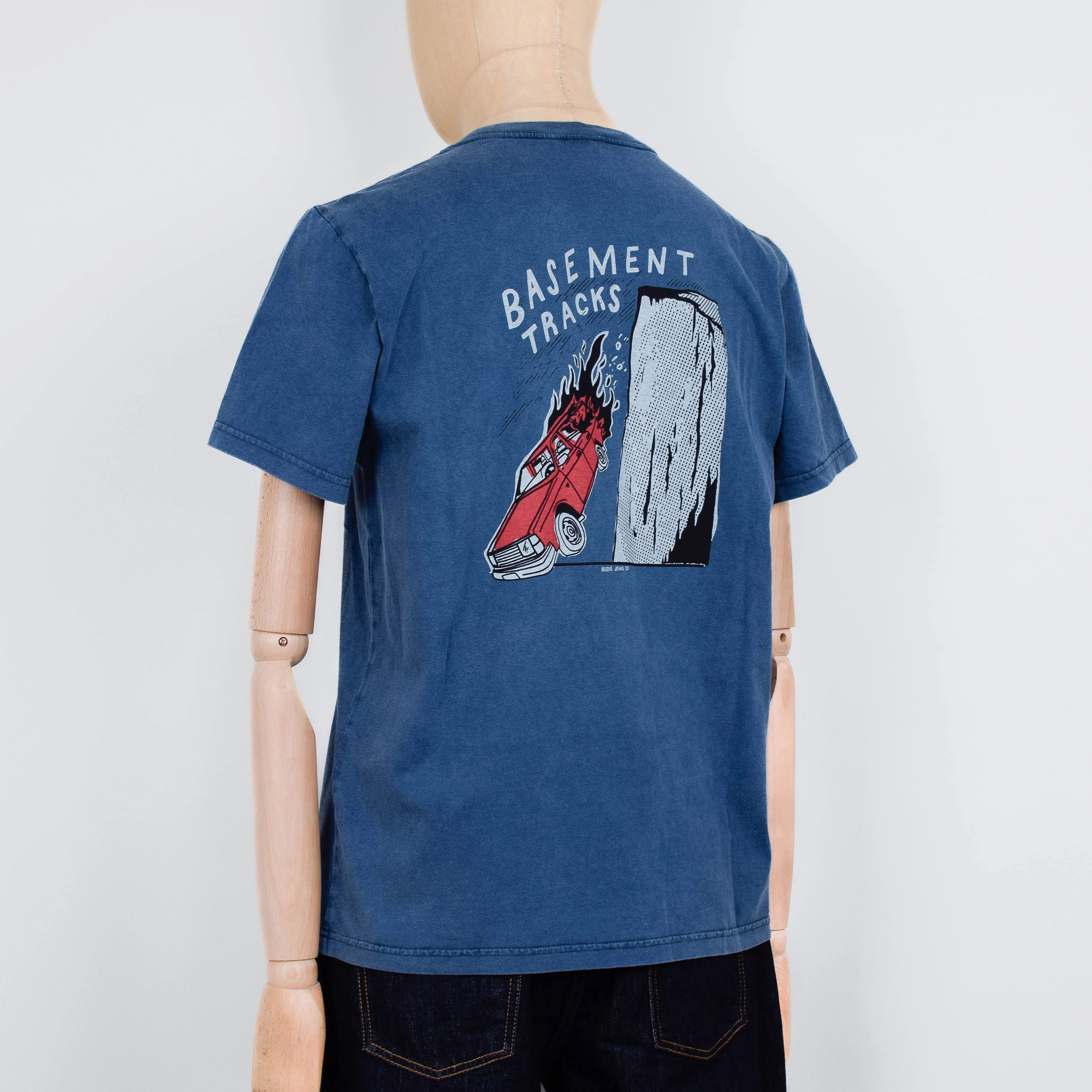 Nudie Jeans Roy Basement Tracks T-Shirt - Blue - Image 2