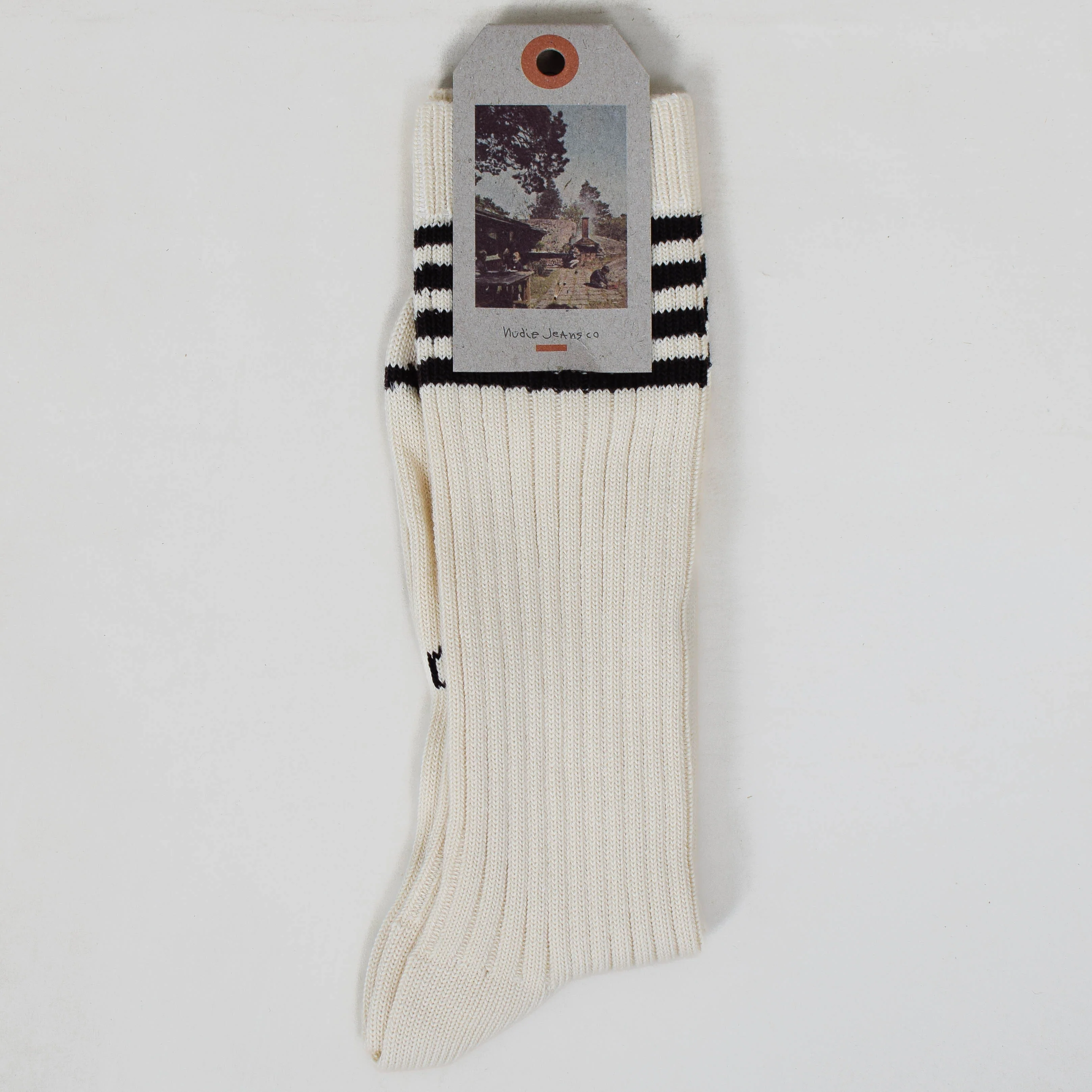 Nudie Jeans Tennis Socks Stripe - Off White / Black