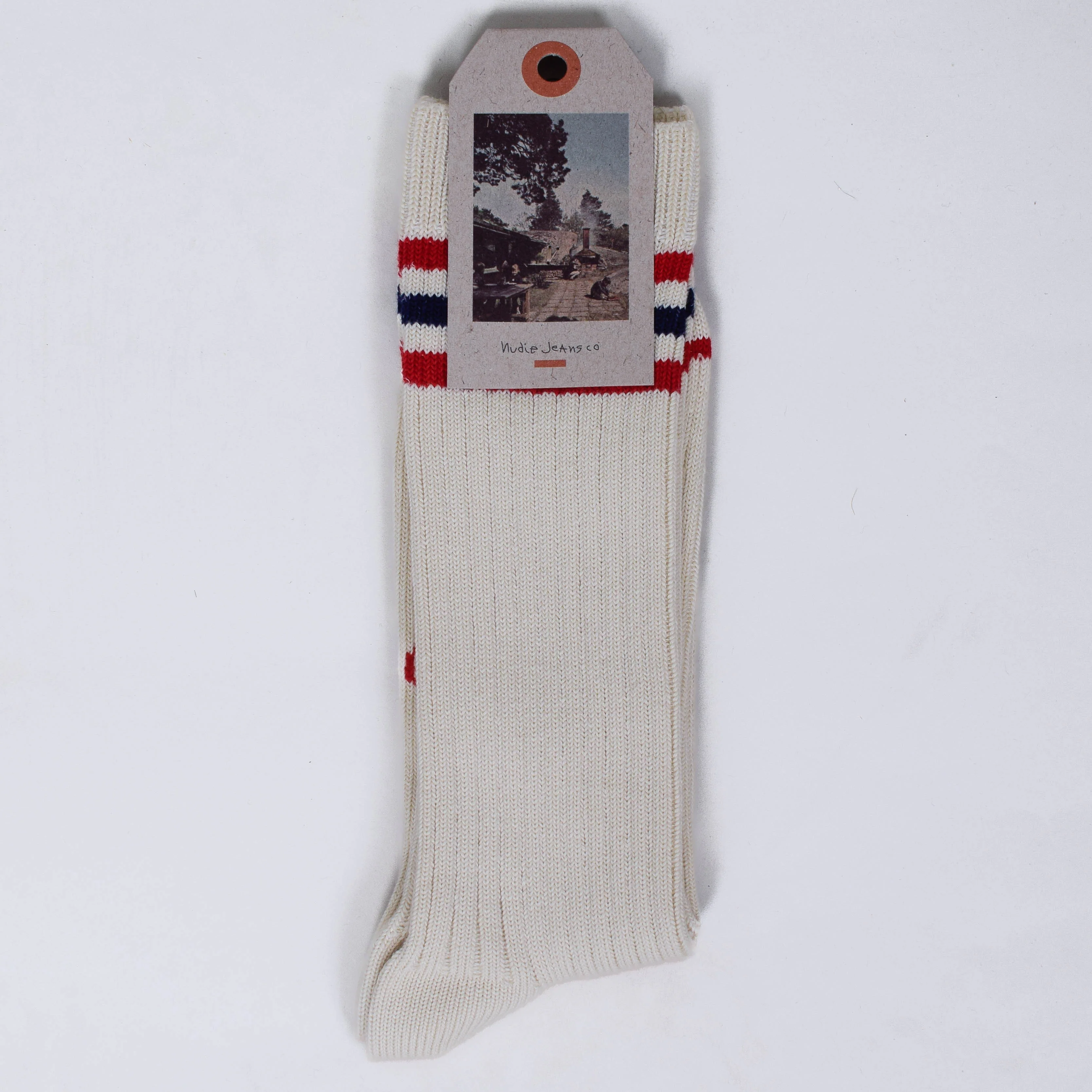 Nudie Jeans Tennis Socks Retro - Off White / Red