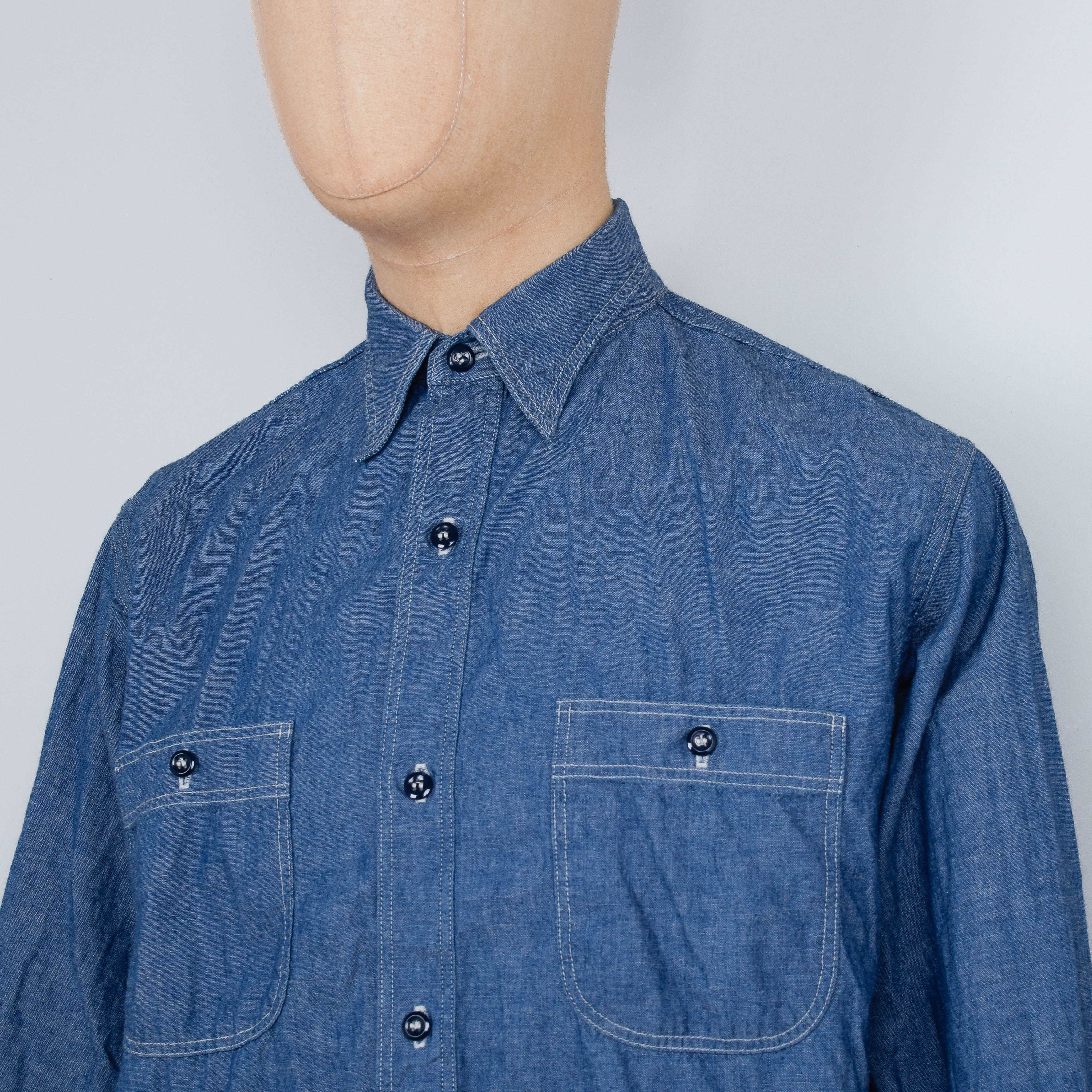 Orslow Relax Fit Chambray Work Shirt - Chambray - Image 2