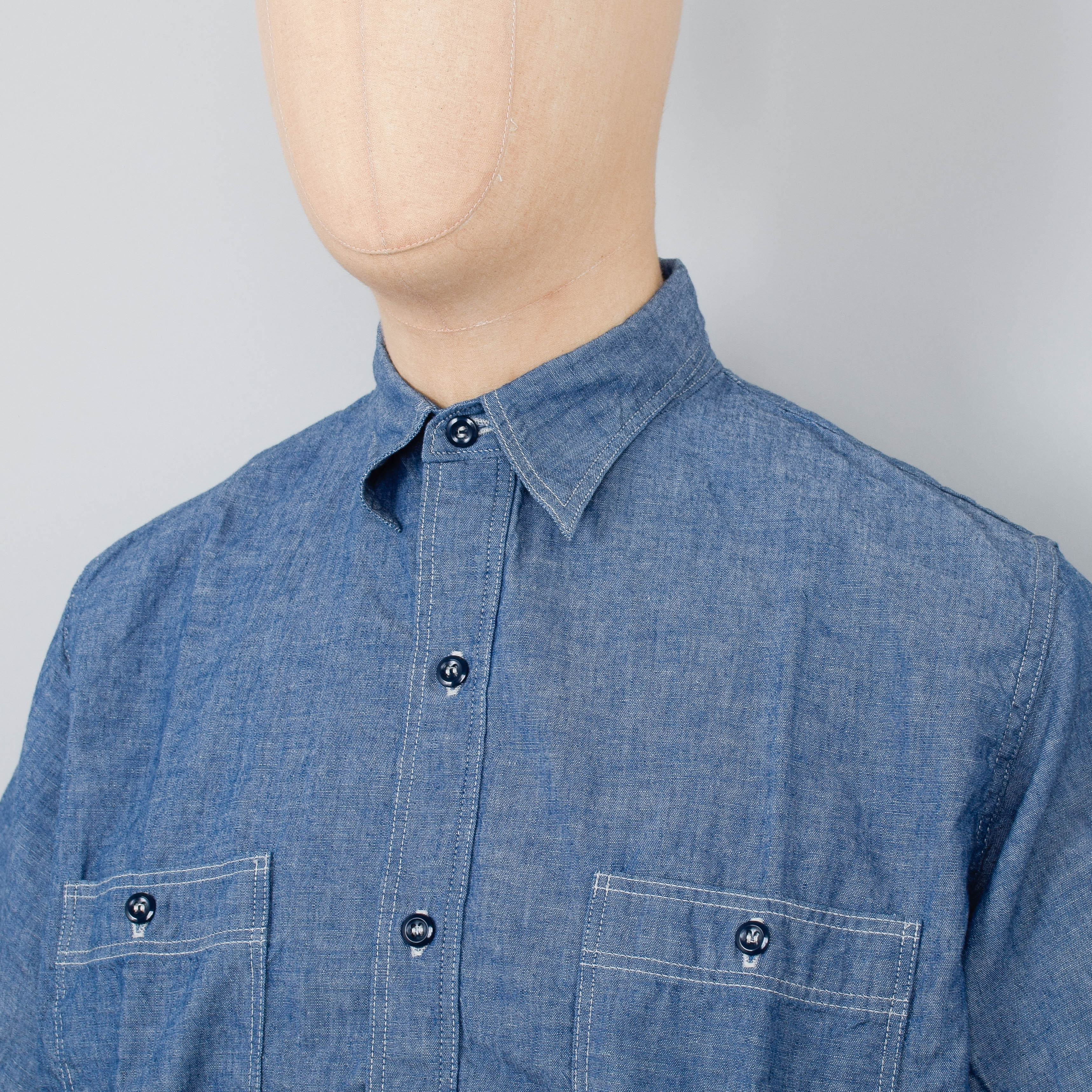 Orslow Short Sleeve Chambray Work Shirt - Chambray - Image 2