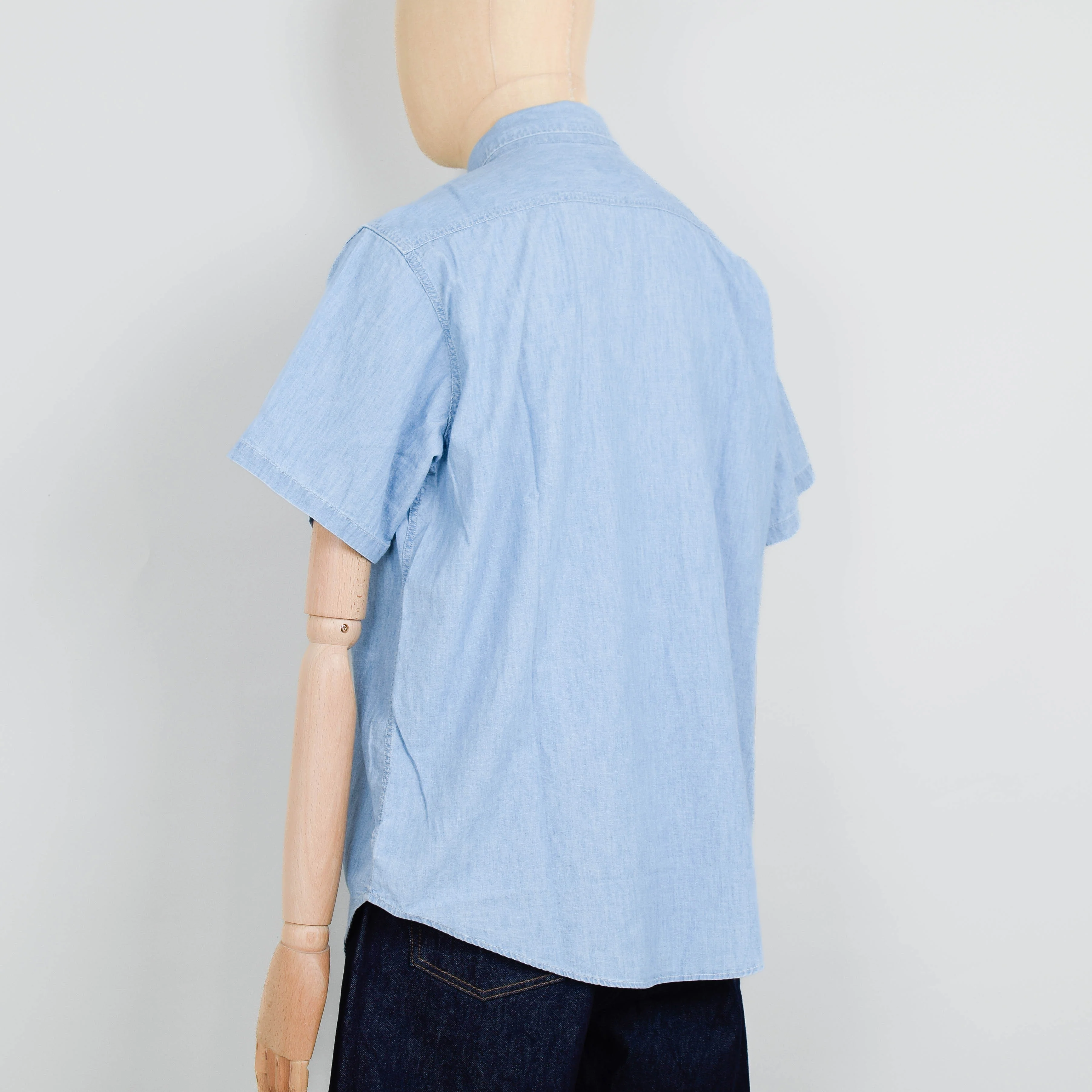 Orslow Short Sleeve Chambray Work Shirt With Flap Pocket - Chambray Bleached - Image 3